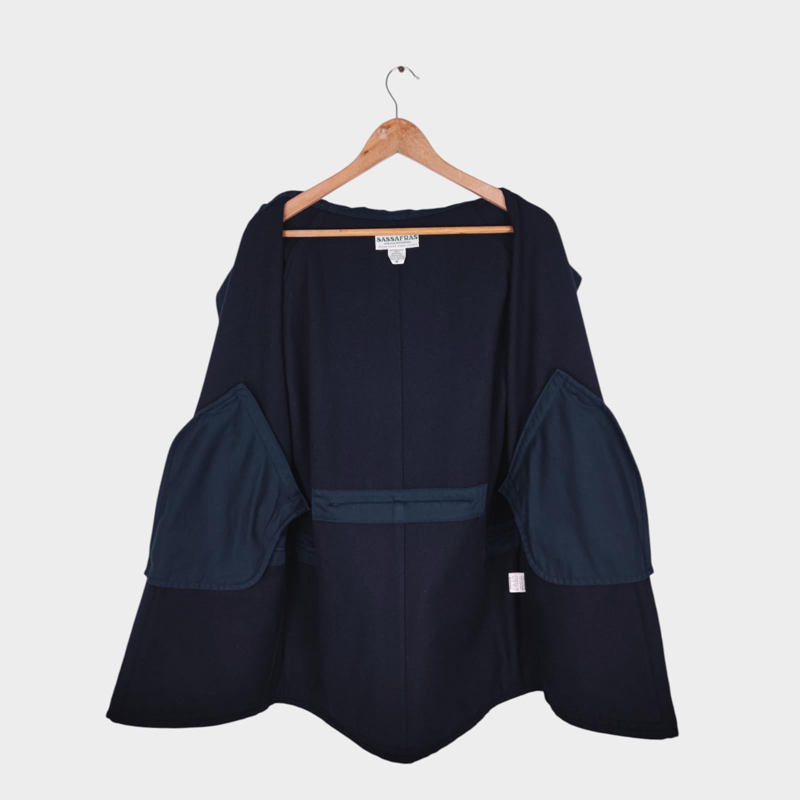 SASSAFRAS Men's Made in Japan Navy Blue Wool Blend Blower Bud Parka Jacket