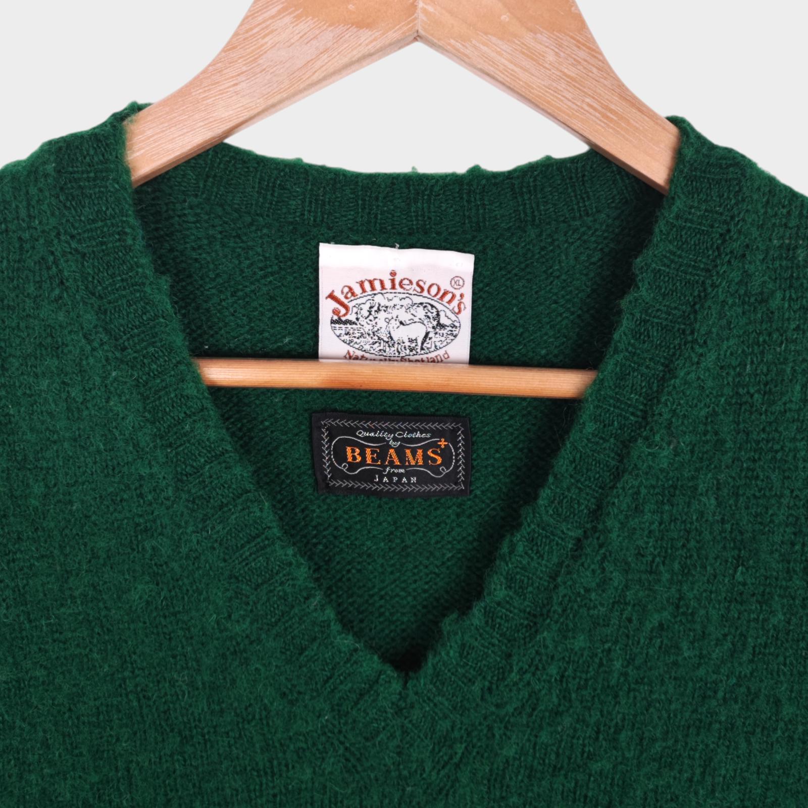 BEAMS PLUS x JAMIESON'S Men's Green Made in Scotland Brushed Shetland Wool Vest