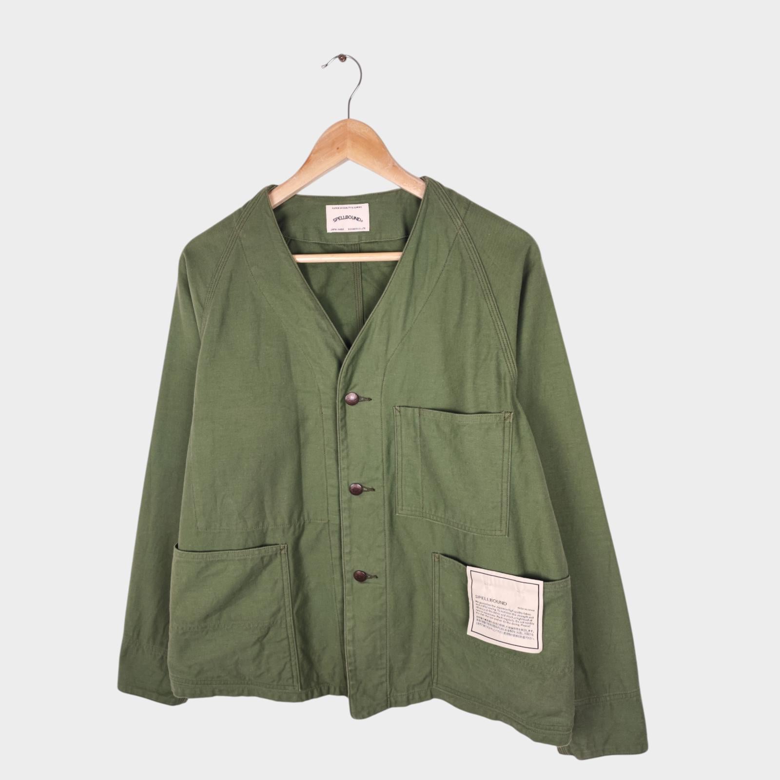 SPELLBOUND Men's Made in Japan Green V-Neck Engineer Chore Jacket