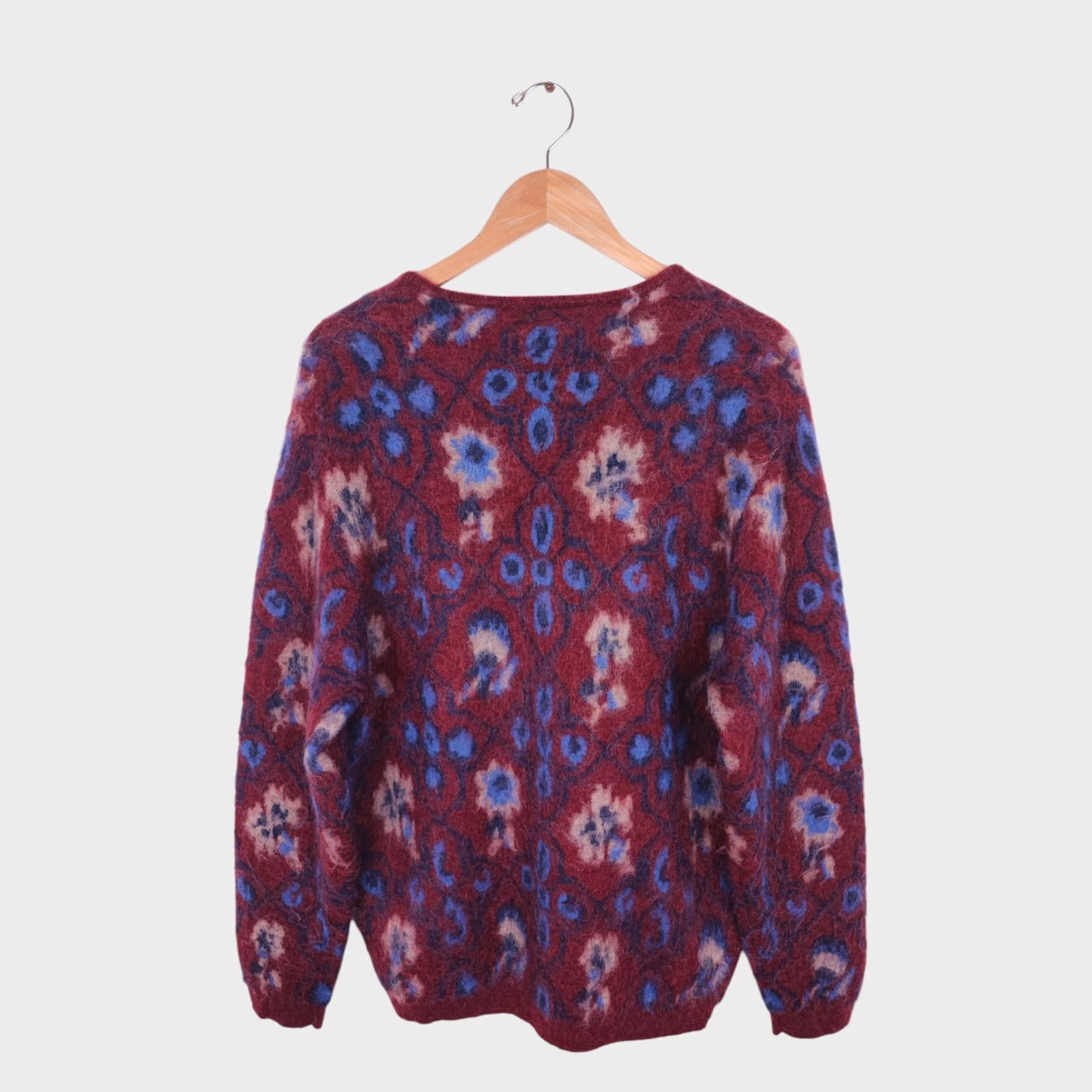 BEAMS PLUS Men's Mohair Blend Shaggy Grunge Botanical Jacquard Cardigan