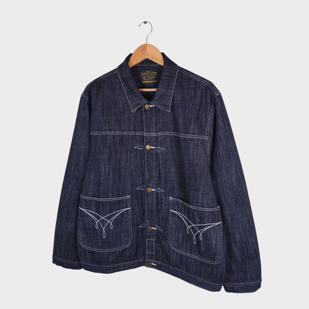 OKONKWO MFG Men's Dark Blue Embroidered Western Denim Jacket