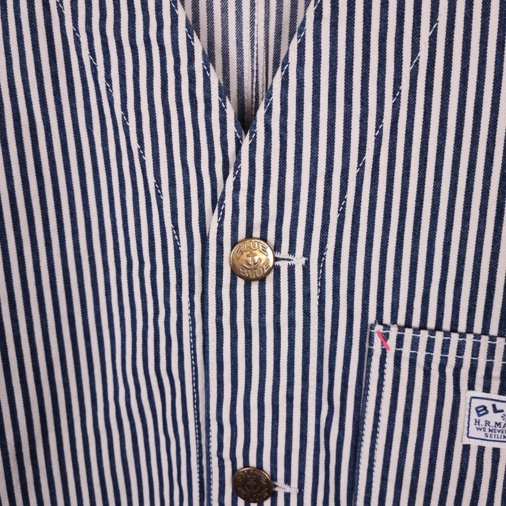 BLUE BLUE JAPAN Men's Made in Japan Hickory Stripe V-Neck Chore Jacket