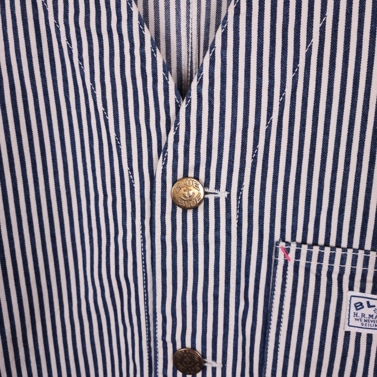 BLUE BLUE JAPAN Men's Made in Japan Hickory Stripe V-Neck Chore Jacket