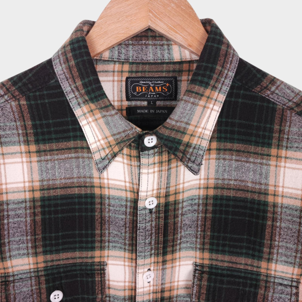 BEAMS PLUS Men's Made in Japan Cotton Wool Blend Checked Flannel Shirt