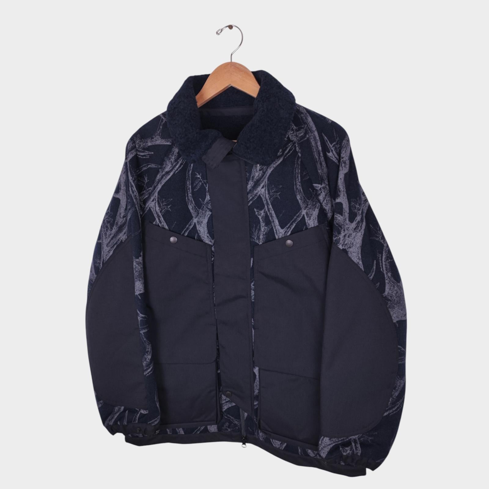 NORBIT BY HIROSHI NOZAWA Men's Navy Horn Tree Print Fleece Jacket