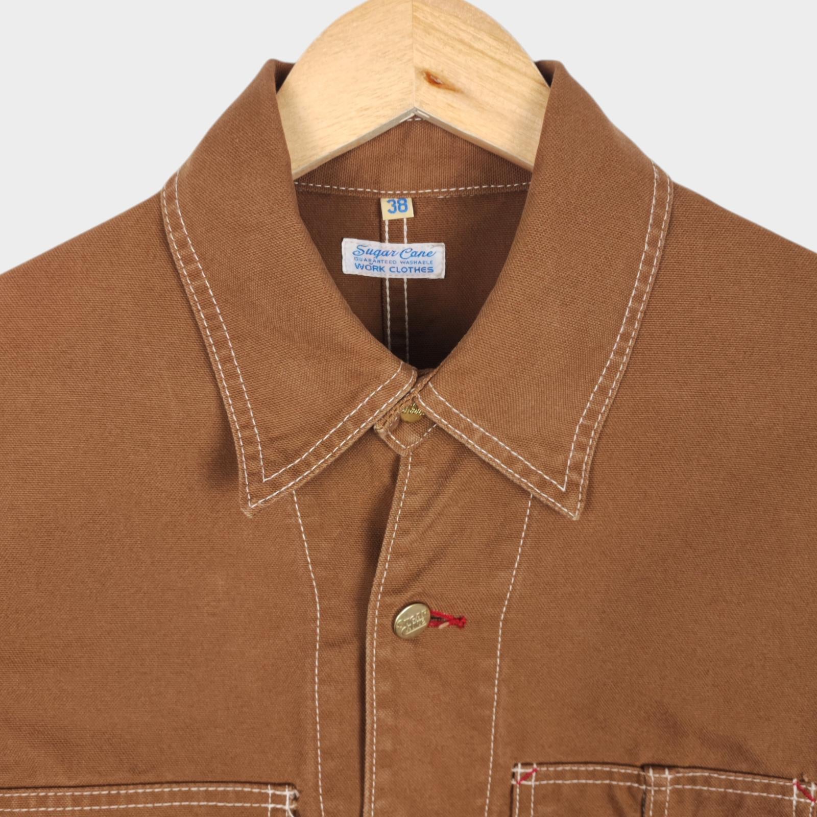 SUGAR CANE Men's Made in Japan Brown Duck Canvas Cotton Chore Jacket