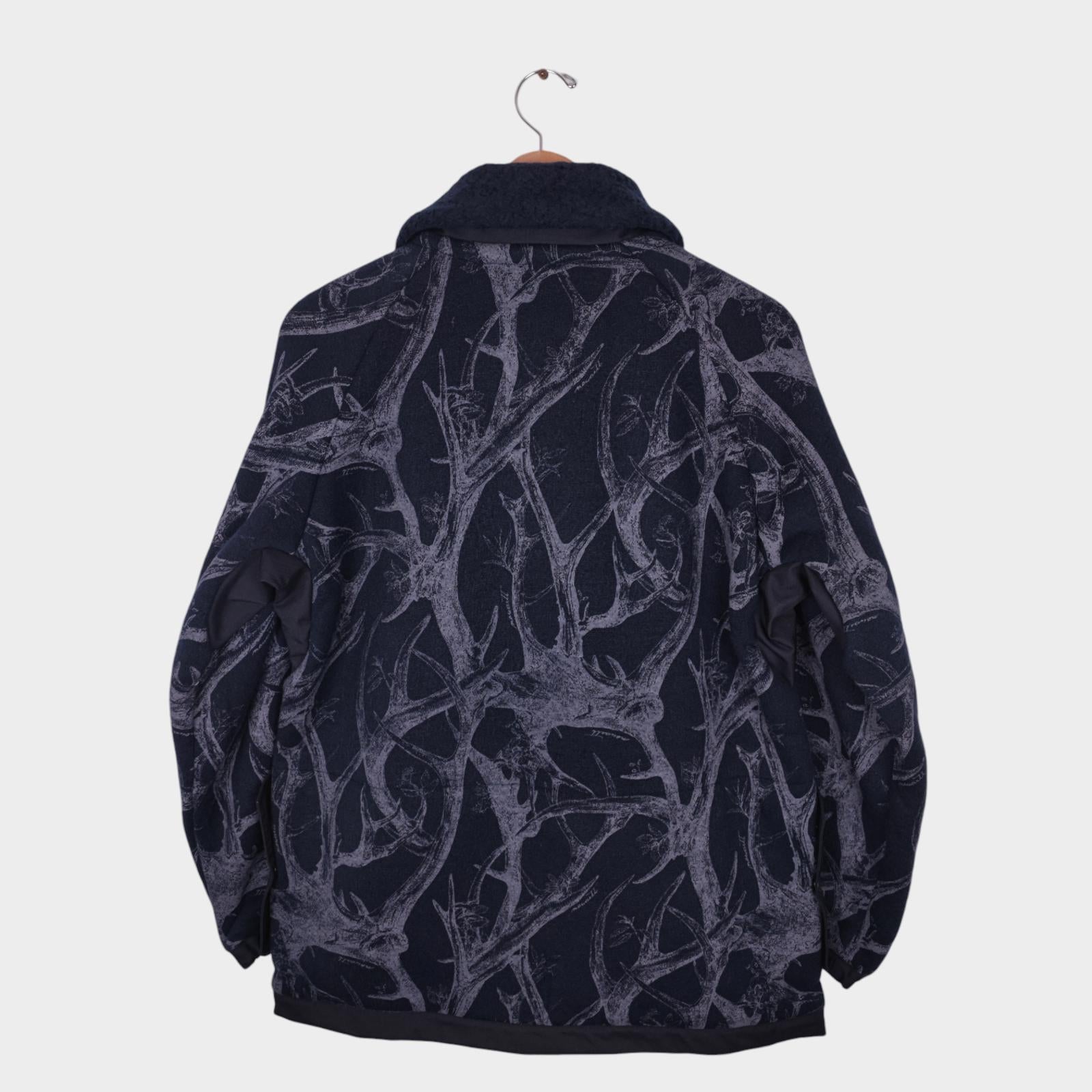 NORBIT BY HIROSHI NOZAWA Men Navy Horn Tree Print Fleece Jacket