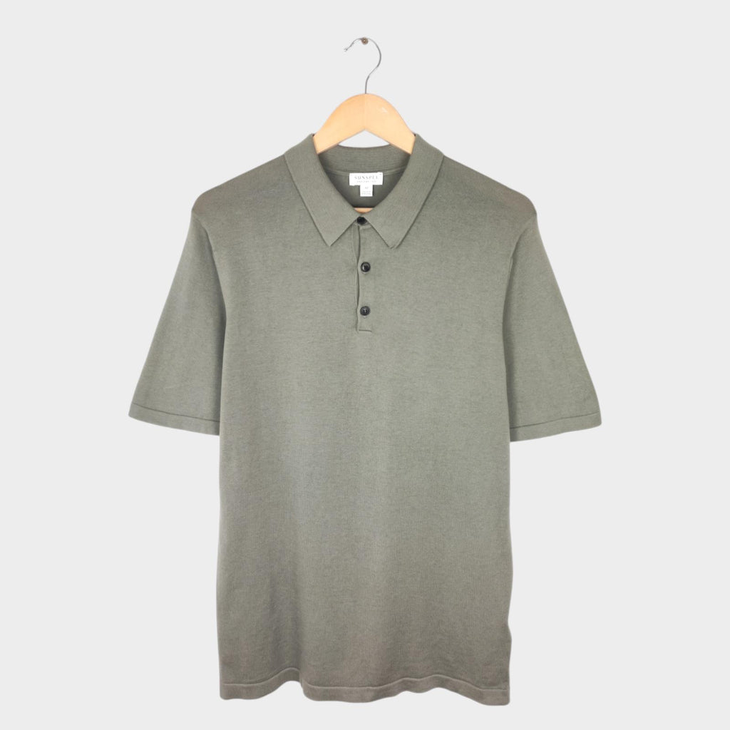 SUNSPEL Men's Light Khaki Green Cotton Knitted Polo Shirt
