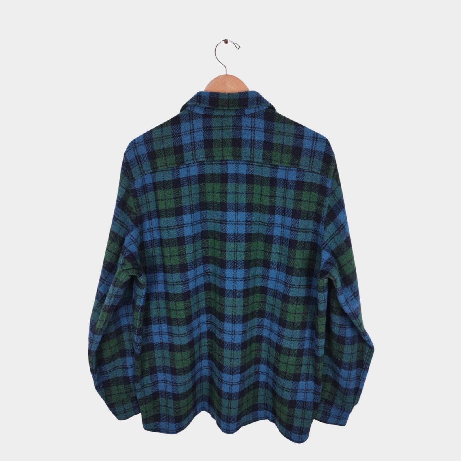 BEAMS PLUS Men's Made in Japan Green/Blue Checked Wool Blend Camp Jacket