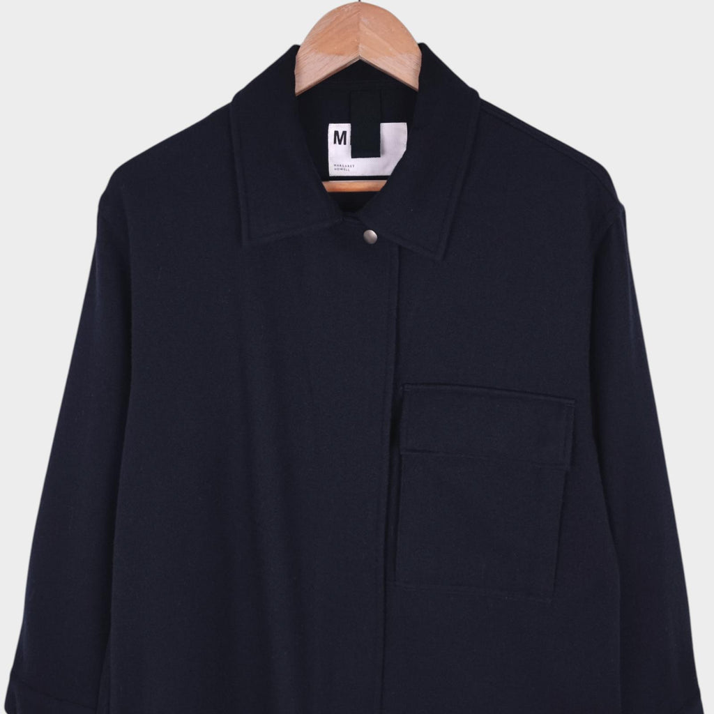 MHL MARGARET HOWELL Women's Navy Blue 100% Wool Relaxed Fit Jacket
