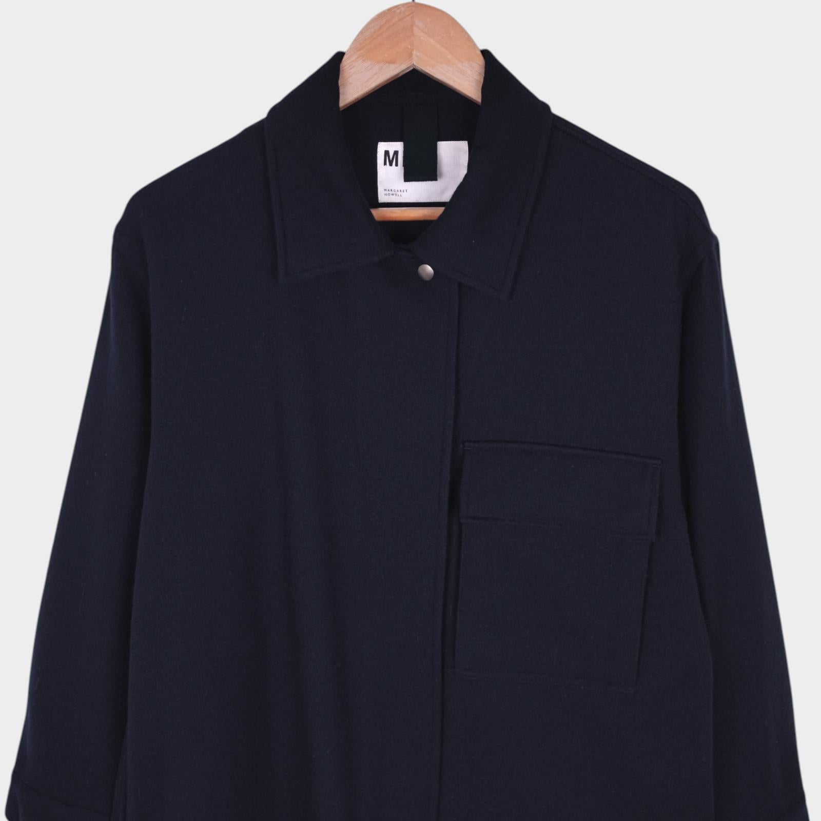 MHL MARGARET HOWELL Women's Navy Blue 100% Wool Relaxed Fit Jacket