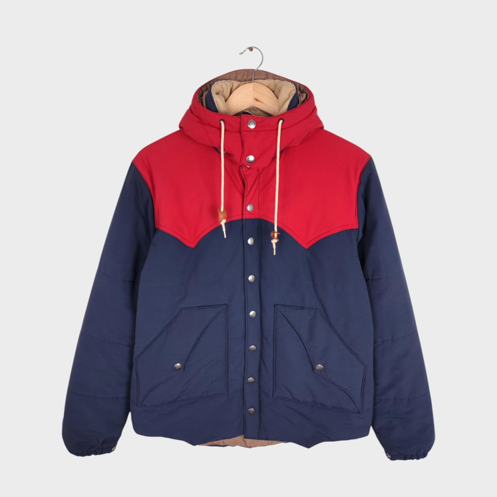 SUGAR CANE Men's Navy/Red Hooded 60/40 Cotton Nylon Padded Jacket