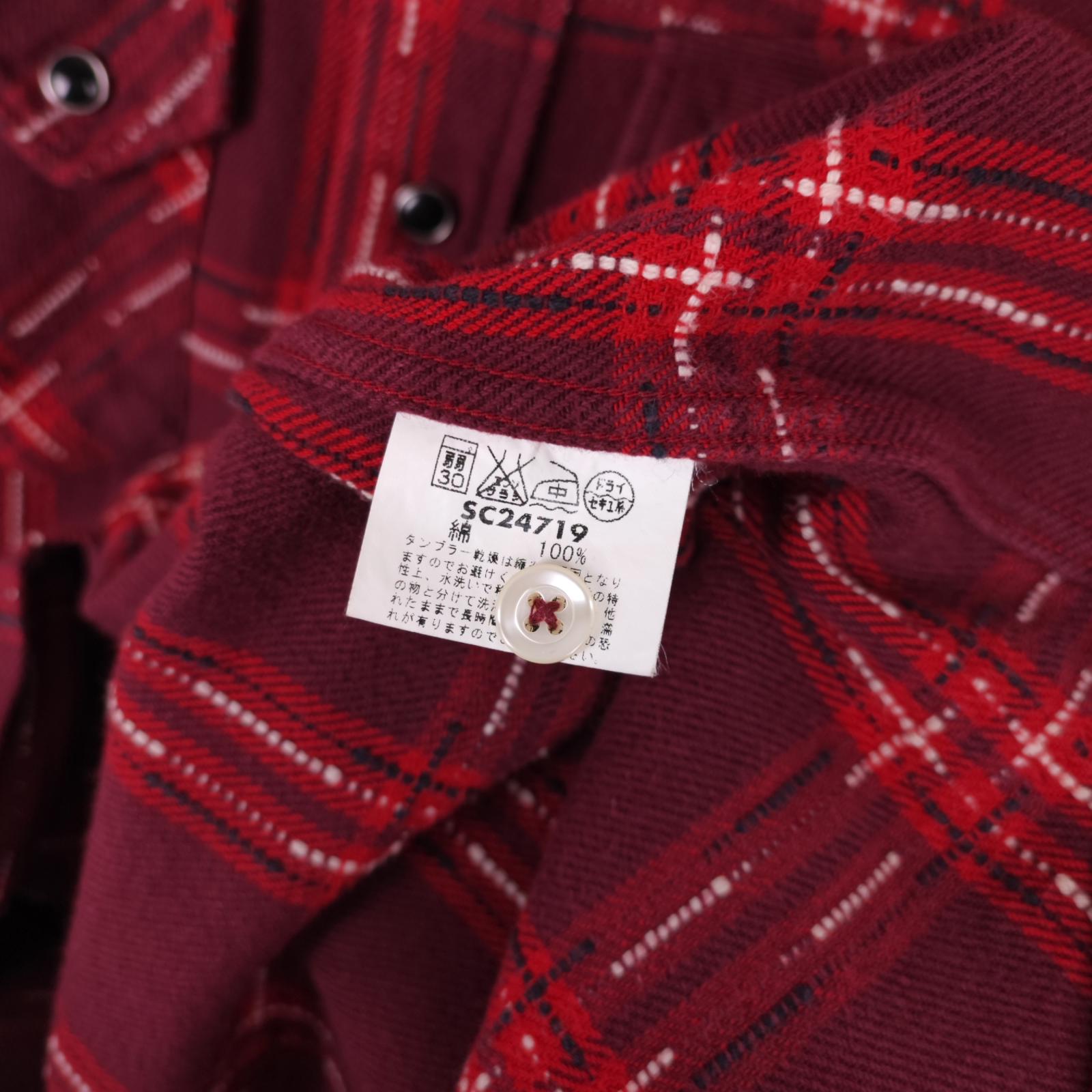 SUGAR CANE Men's Red Checked Flannel Western Shirt