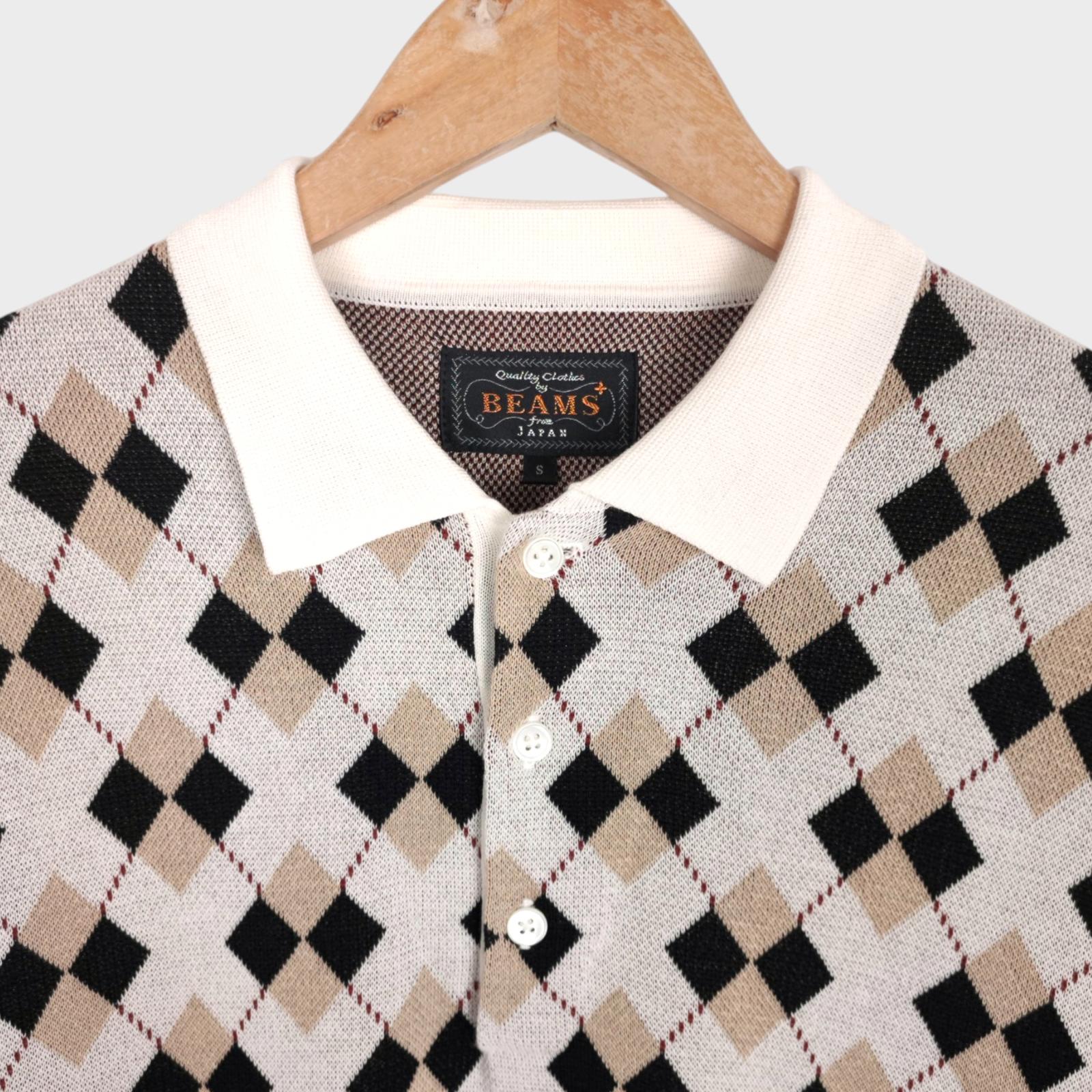 BEAMS PLUS Men's Multicoloured Argyle Cotton Polo Shirt