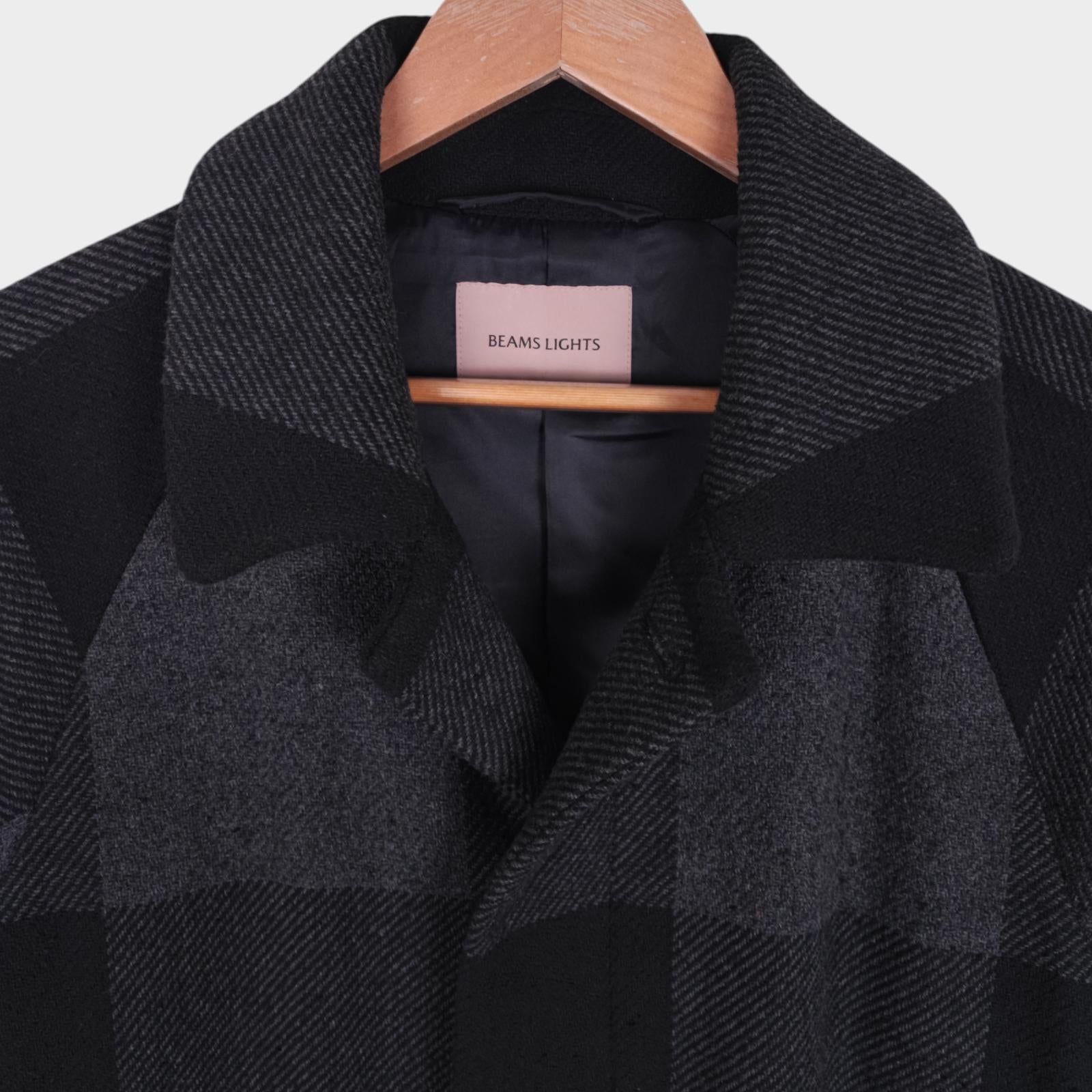 BEAMS LIGHTS Men's Grey Check Heavyweight Knitted Coat