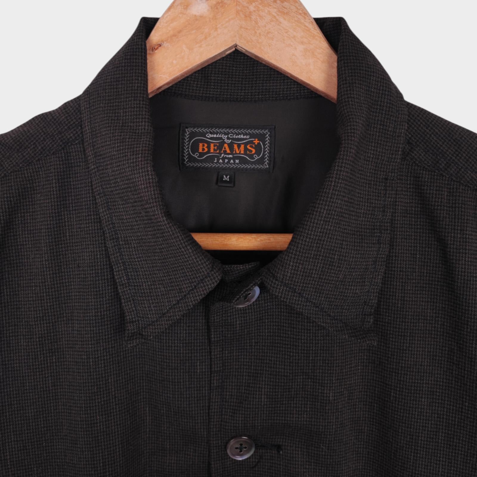 BEAMS PLUS Men's Lightweight Micro Dogtooth Linen Blend Overshirt