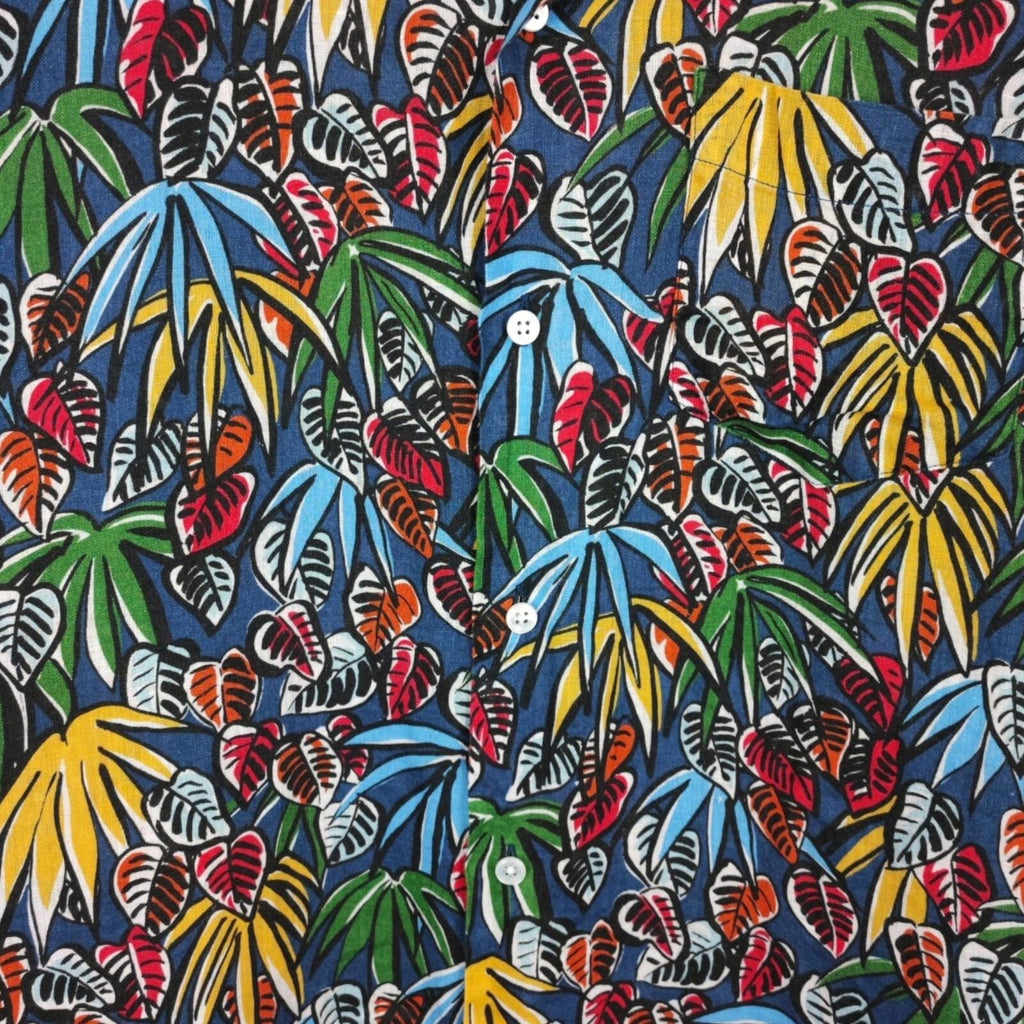 DRAKE'S Men's Leaves Print Linen Camp Collar Shirt