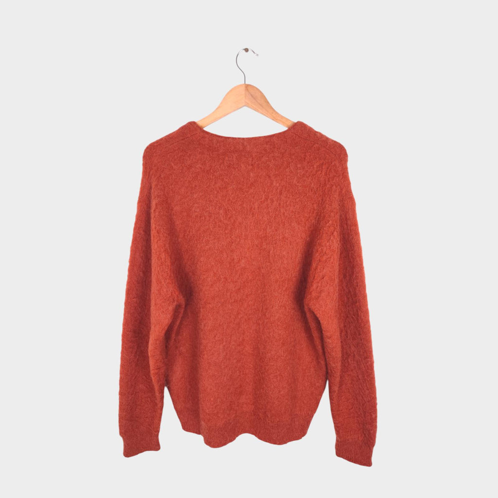 BEAMS Men's Orange Mohair Blend Shaggy Grunge Cardigan