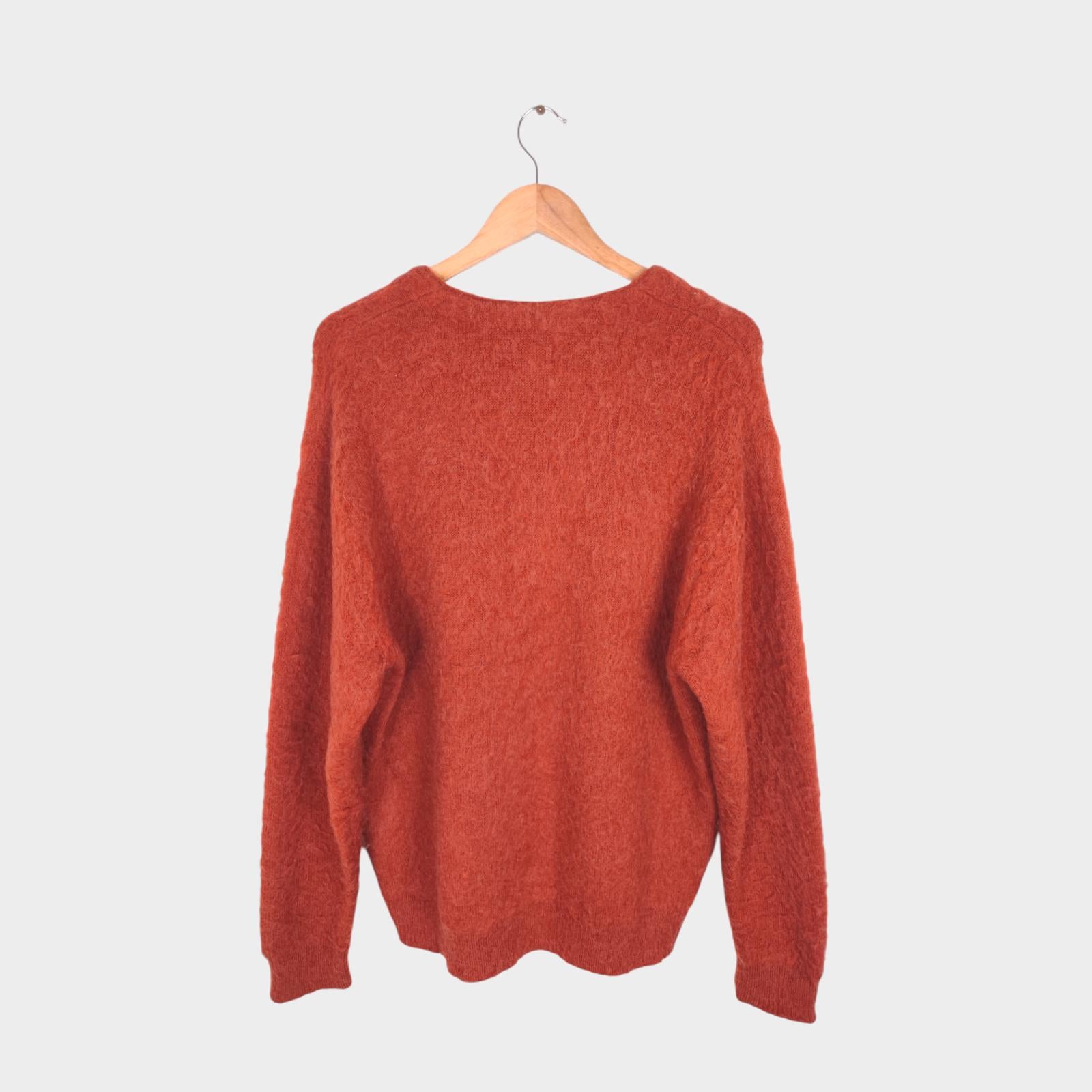 BEAMS Men's Orange Mohair Blend Shaggy Grunge Cardigan