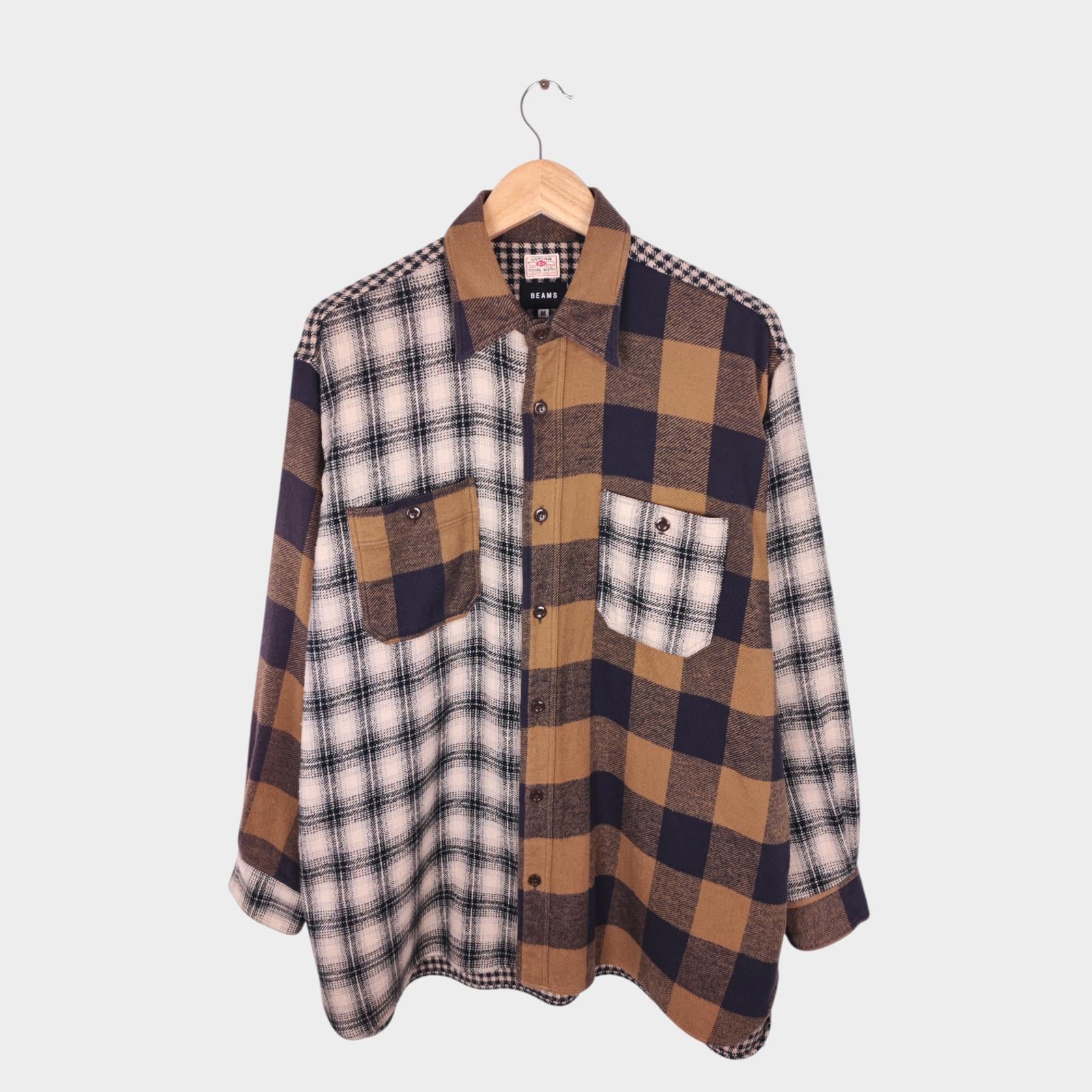 SUGAR CANE x BEAMS Men's Made in Japan Patchwork Flannel Shirt