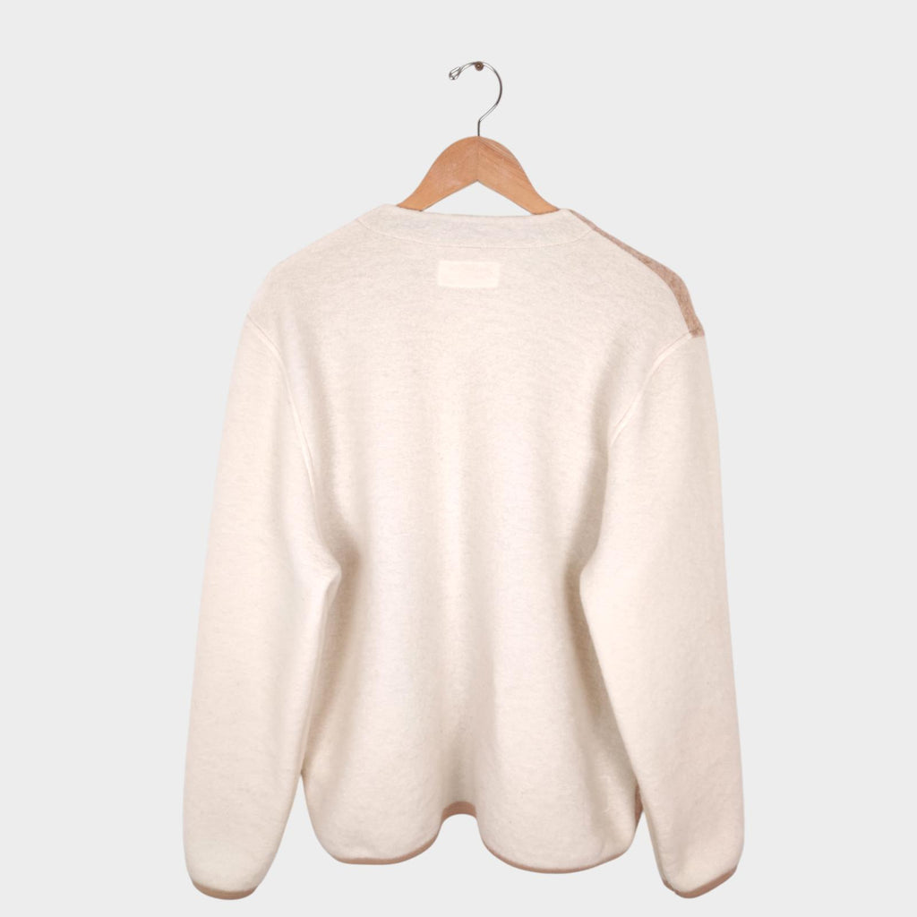 UNIVERSAL WORKS Men's Beige/Ecru Colourblock Wool Fleece Cardigan