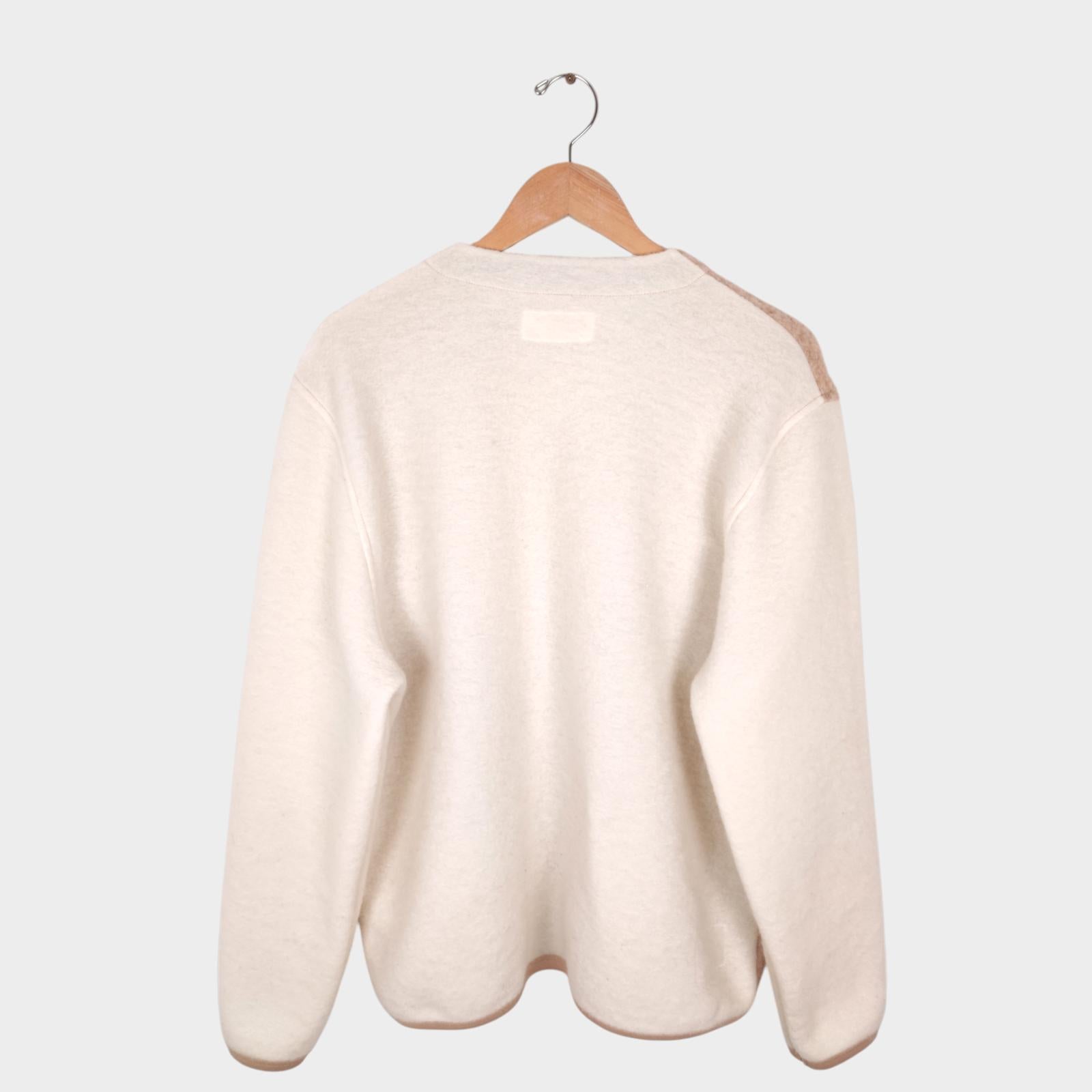 UNIVERSAL WORKS Men's Beige/Ecru Colourblock Wool Fleece Cardigan