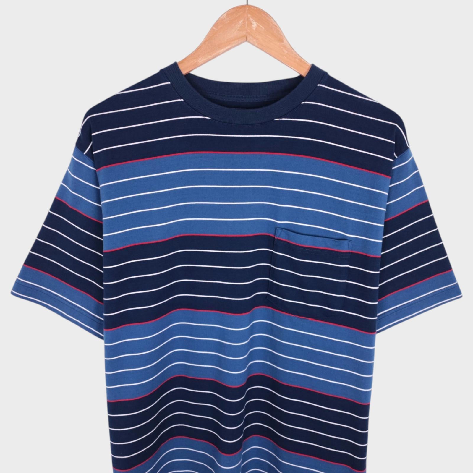 BEAMS PLUS Men's Multicoloured Striped 100% Cotton Chest Pocket T-Shirt