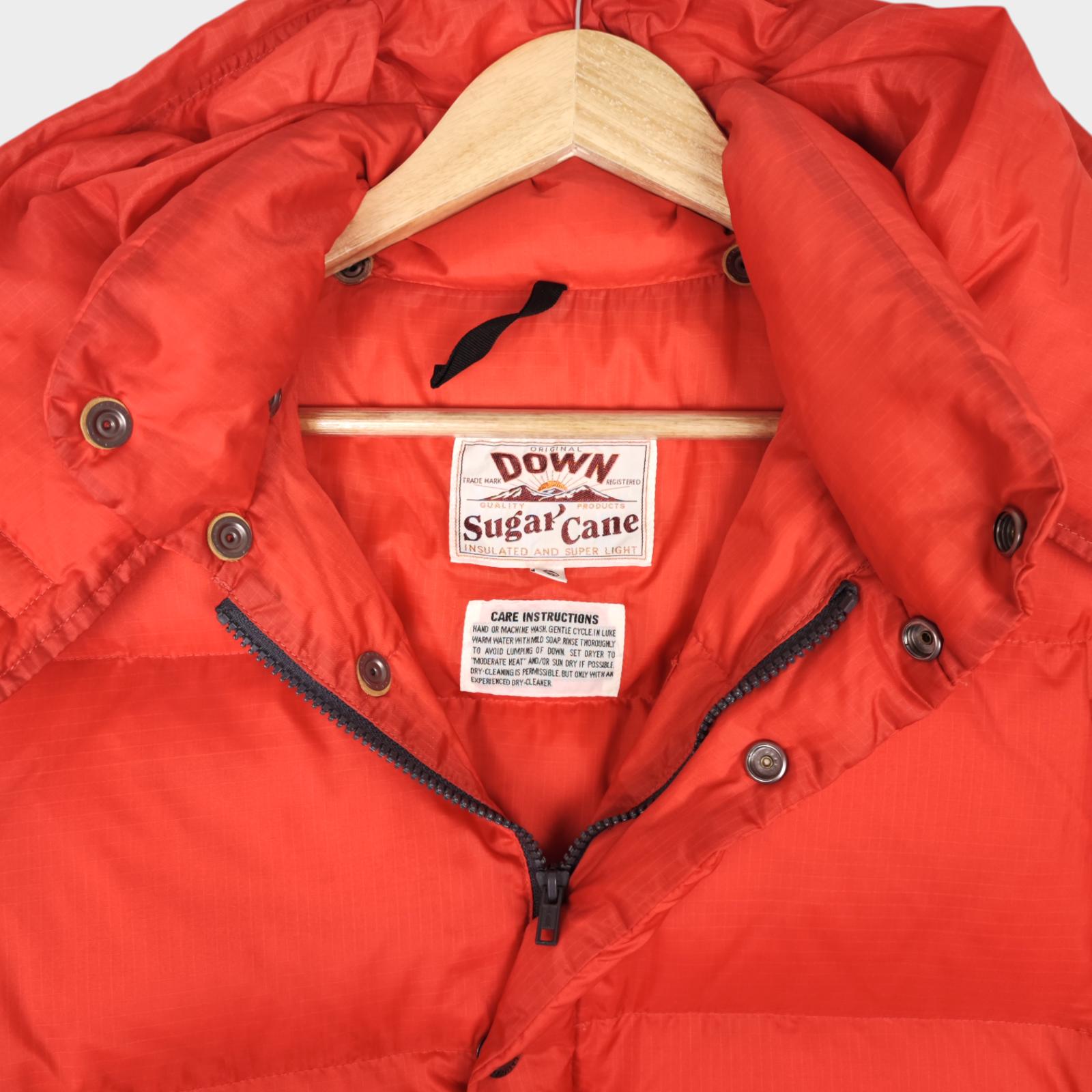 SUGAR CANE Men's Bright Orange Ripstop Nylon Down Puffer Jacket