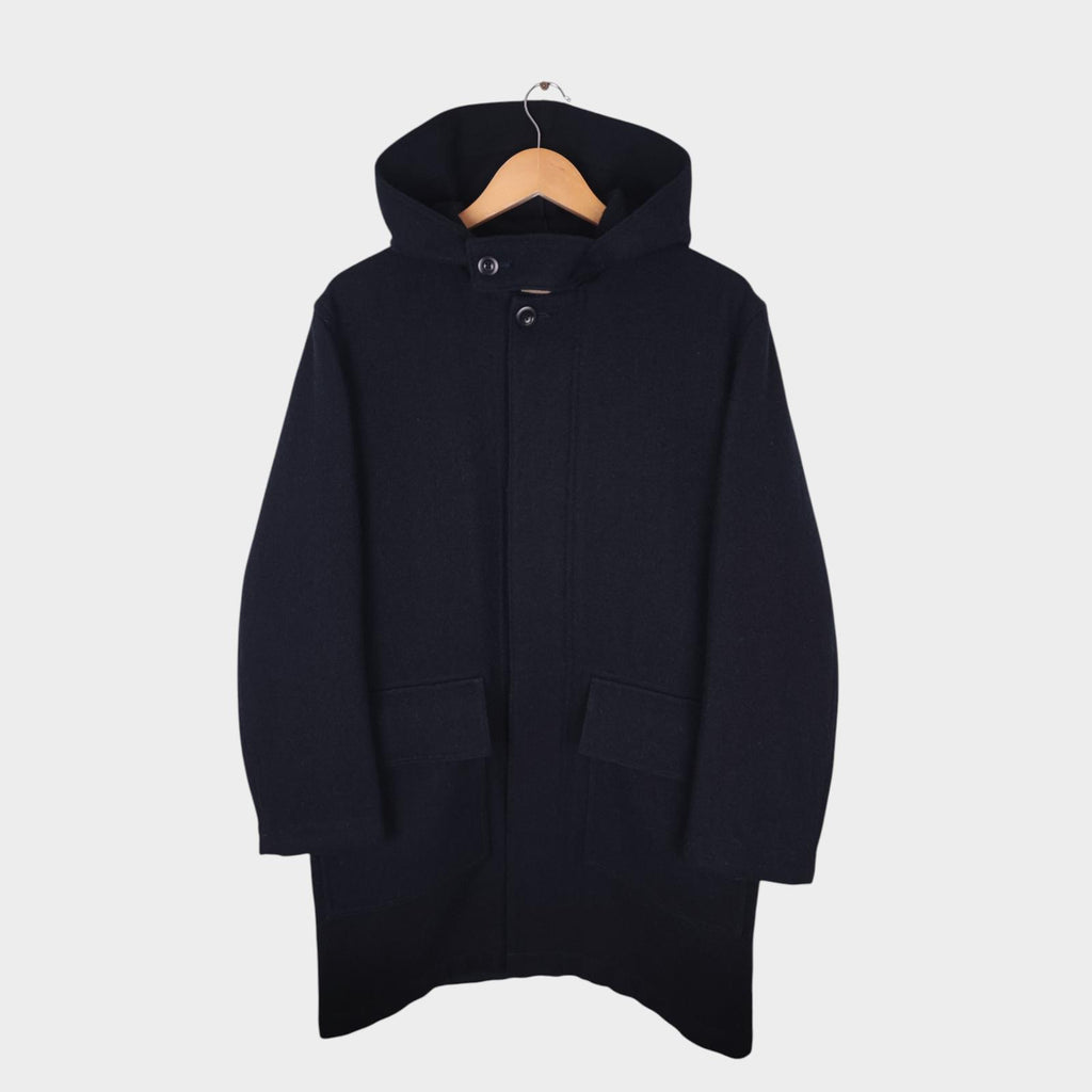 MHL MARGARET HOWELL Men's Dark Navy Blue 100% Wool Hooded Coat