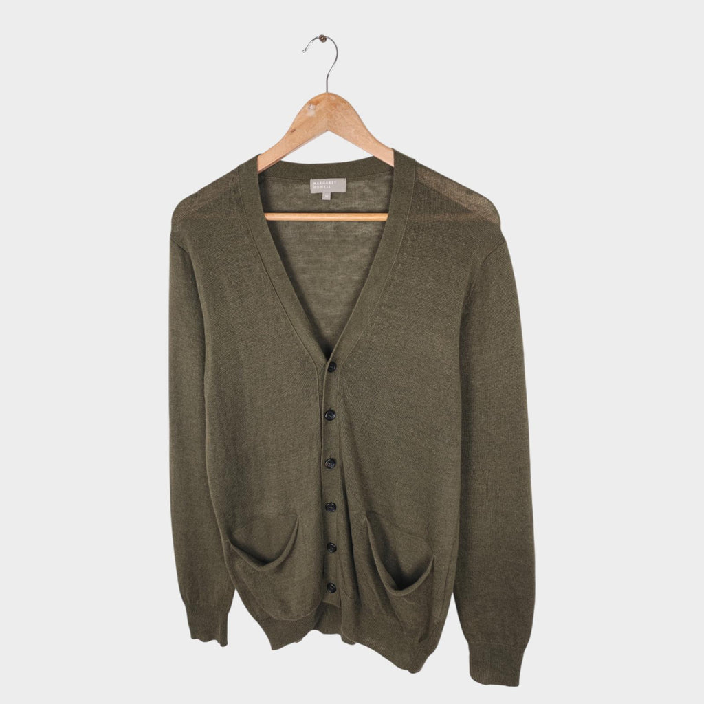 MHL MARGARET HOWELL Men's Green Linen Cotton Silk Knitted Cardigan