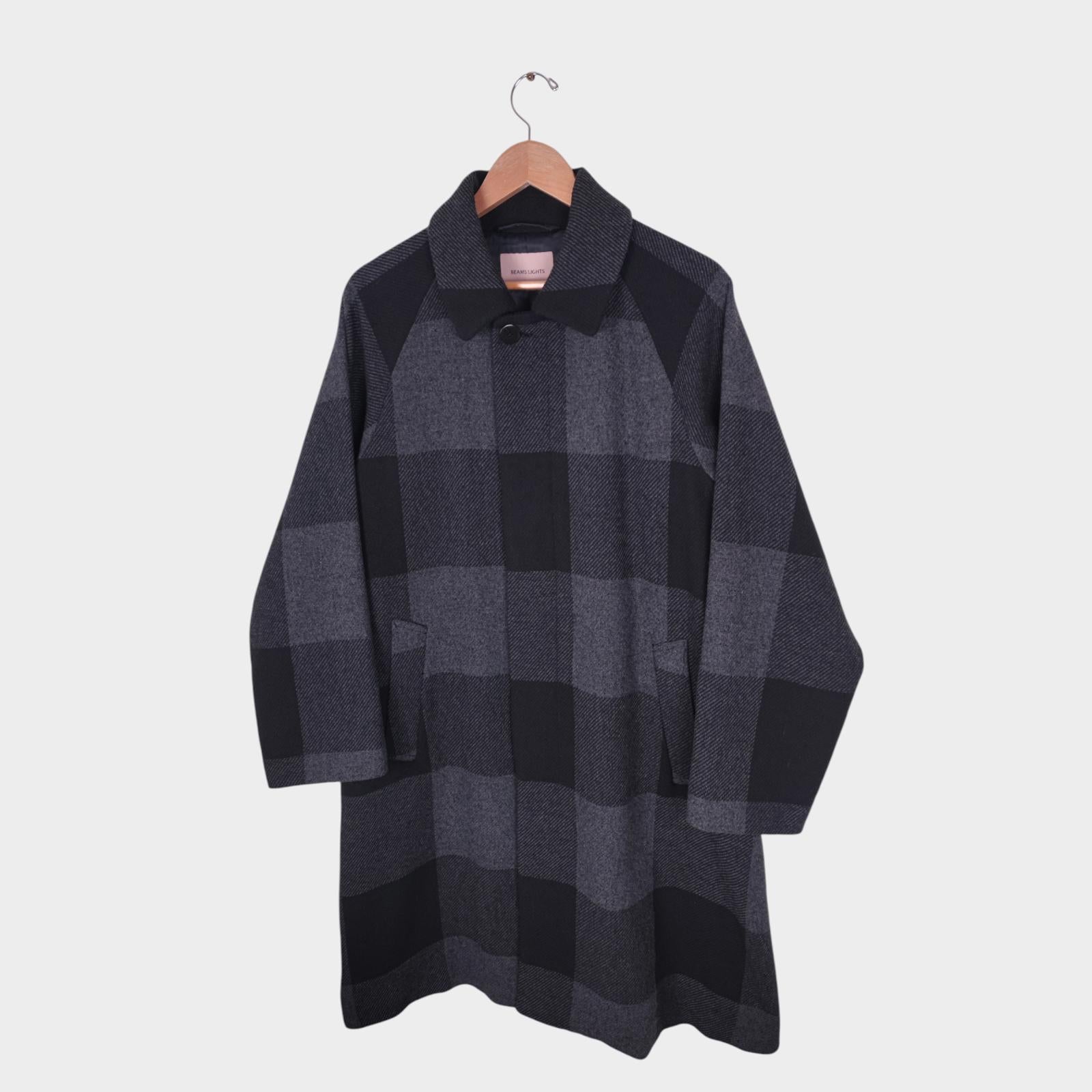 BEAMS LIGHTS Men's Grey Check Heavyweight Knitted Coat