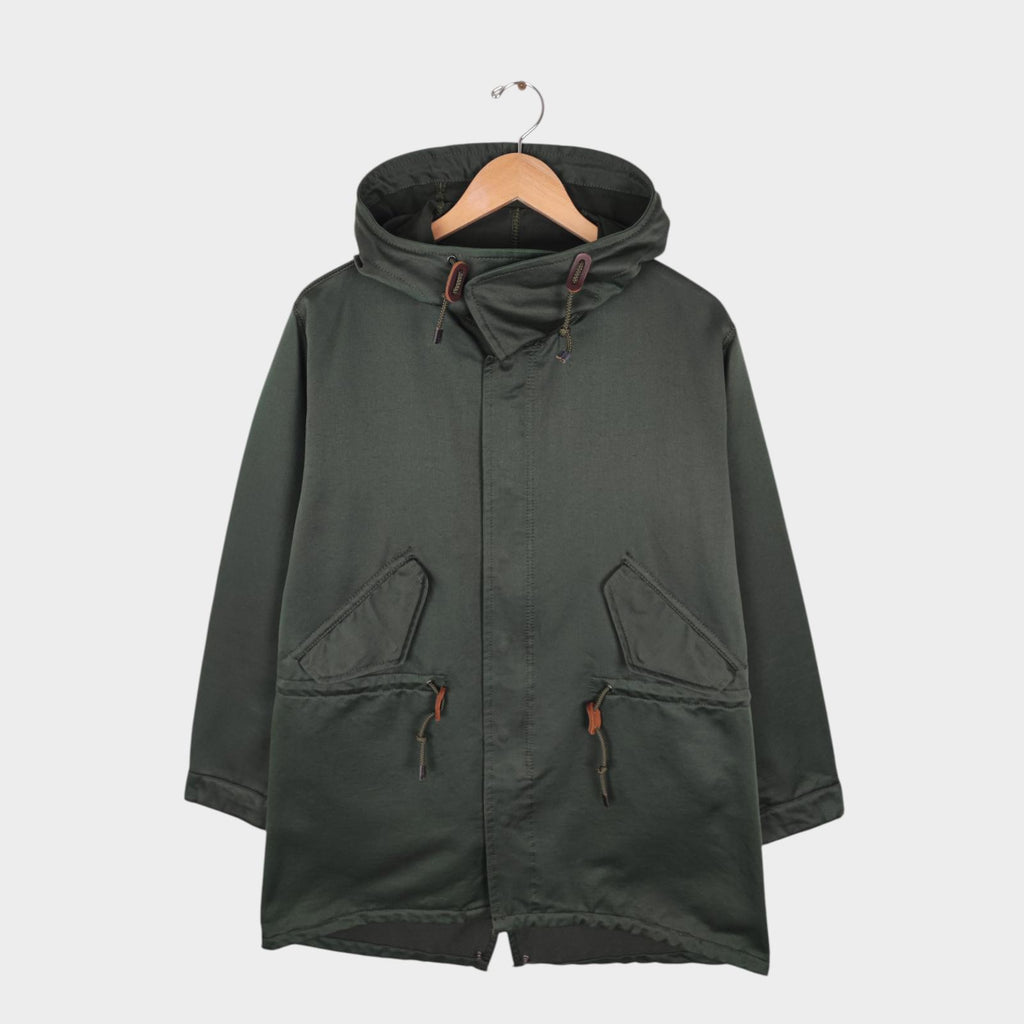 BEAMS PLUS Men's Green 80/20 Cotton Nylon Hooded Mod Parka Jacket