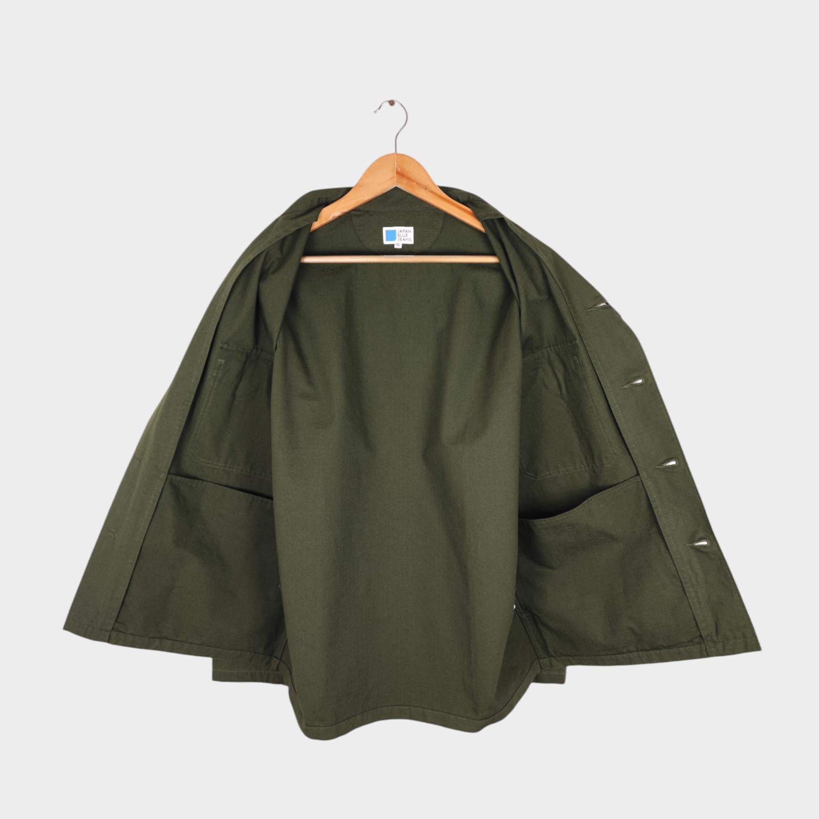 JAPAN BLUE JEANS Men's Made in Japan Green Military Heavyweight Ripstop Cotton Jacket