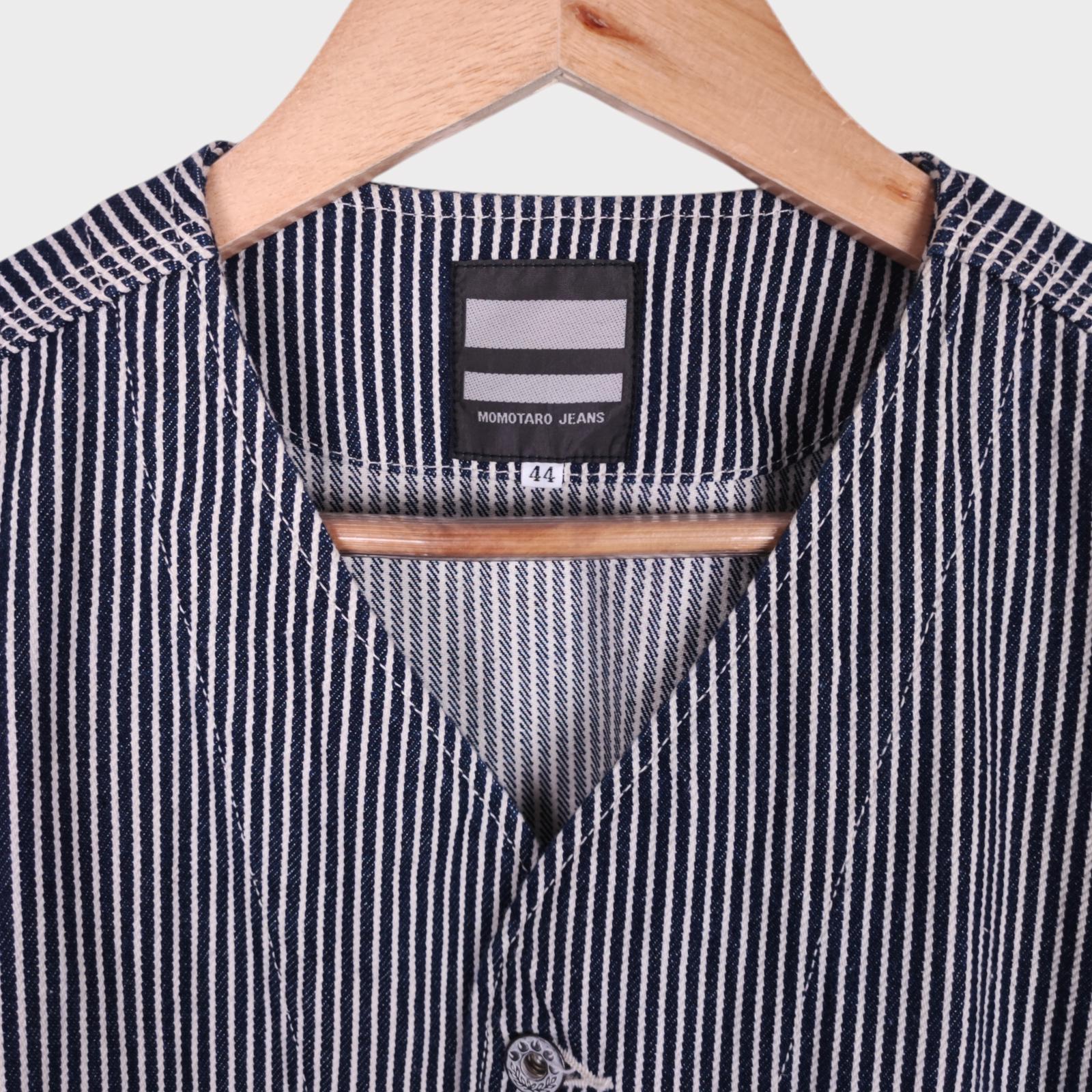 MOMOTARO Men's Made in Japan Hickory Stripe V-Neck Chore Jacket