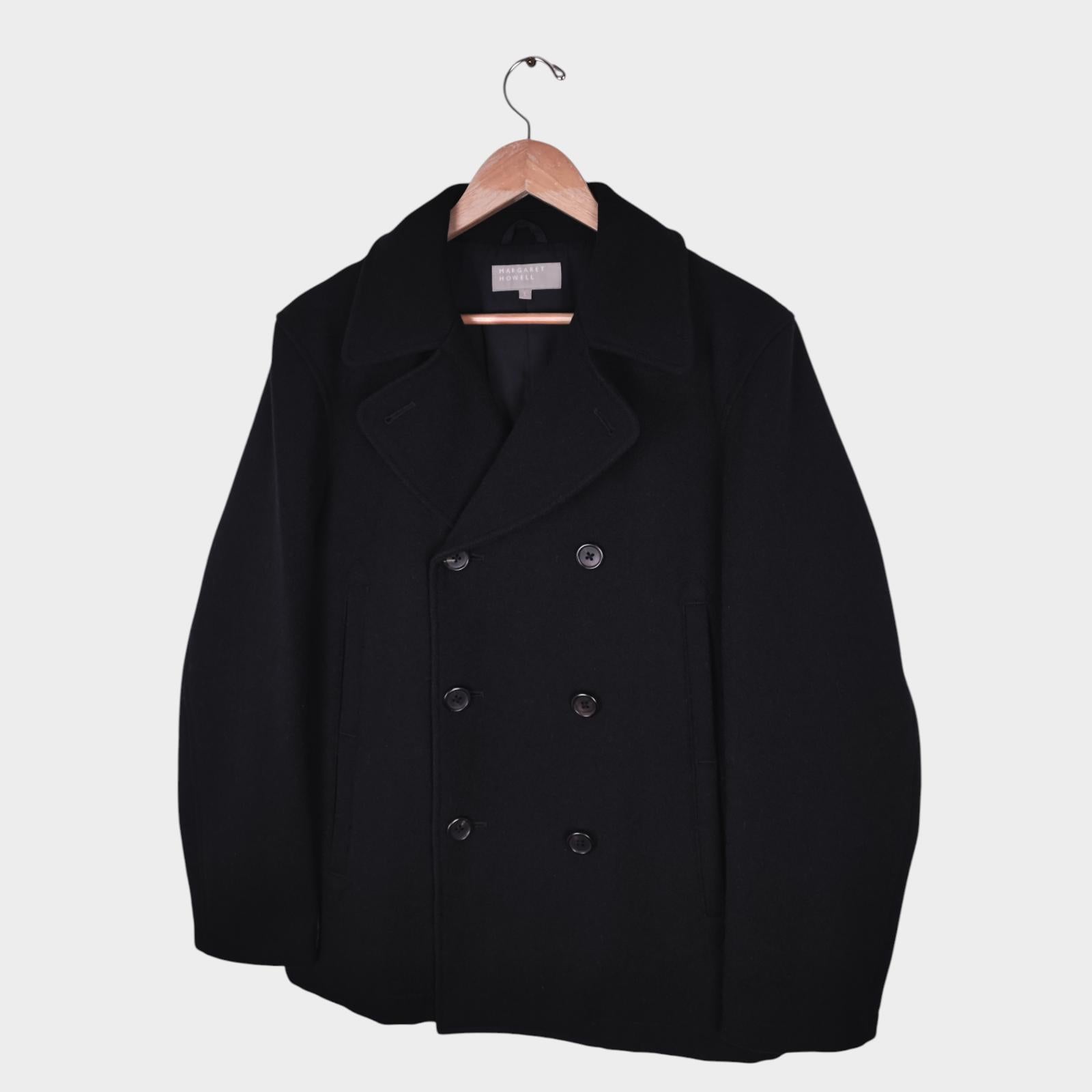 MARGARET HOWELL Men's Black Double Breasted 100% Wool Coat