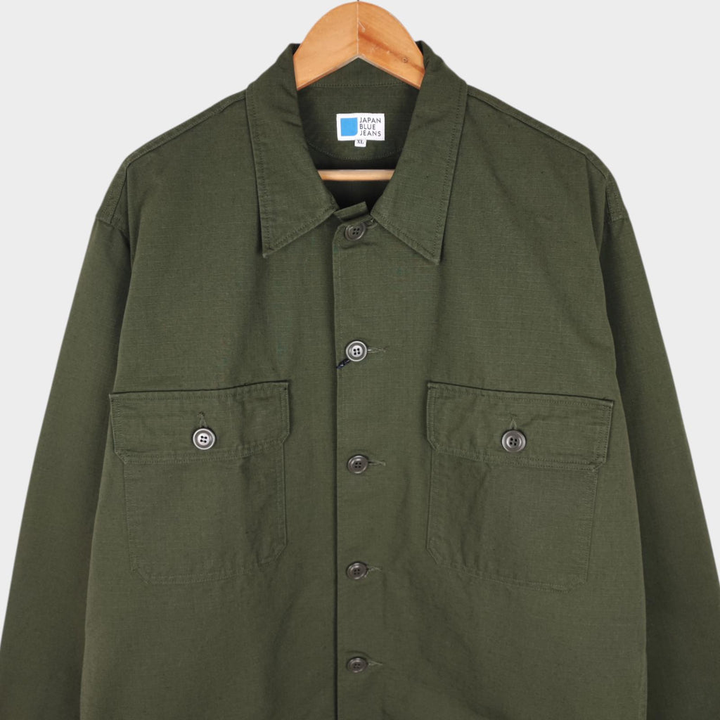 JAPAN BLUE JEANS Men's Made in Japan Green Military Heavyweight Ripstop Cotton Jacket