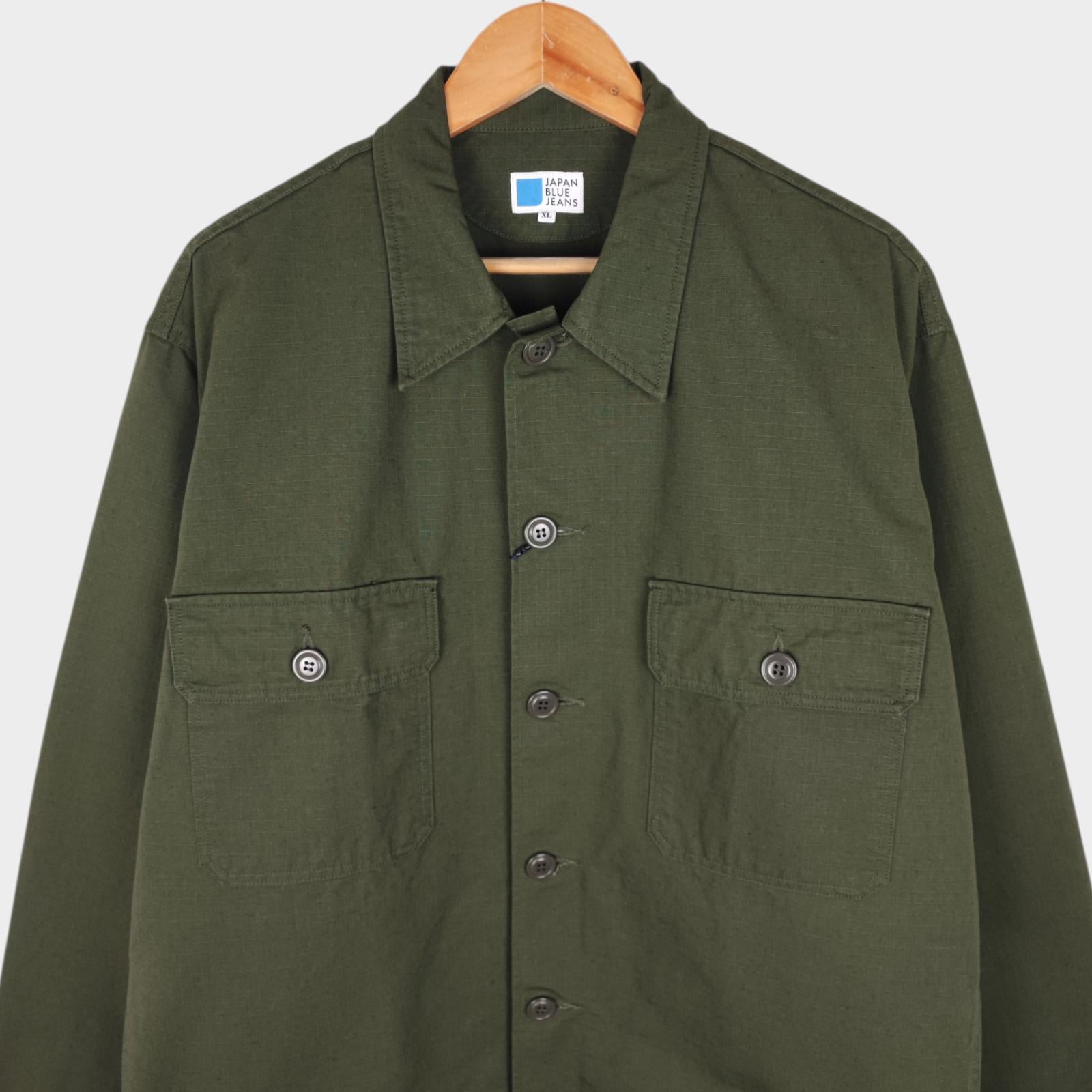 JAPAN BLUE JEANS Men's Made in Japan Green Military Heavyweight Ripstop Cotton Jacket