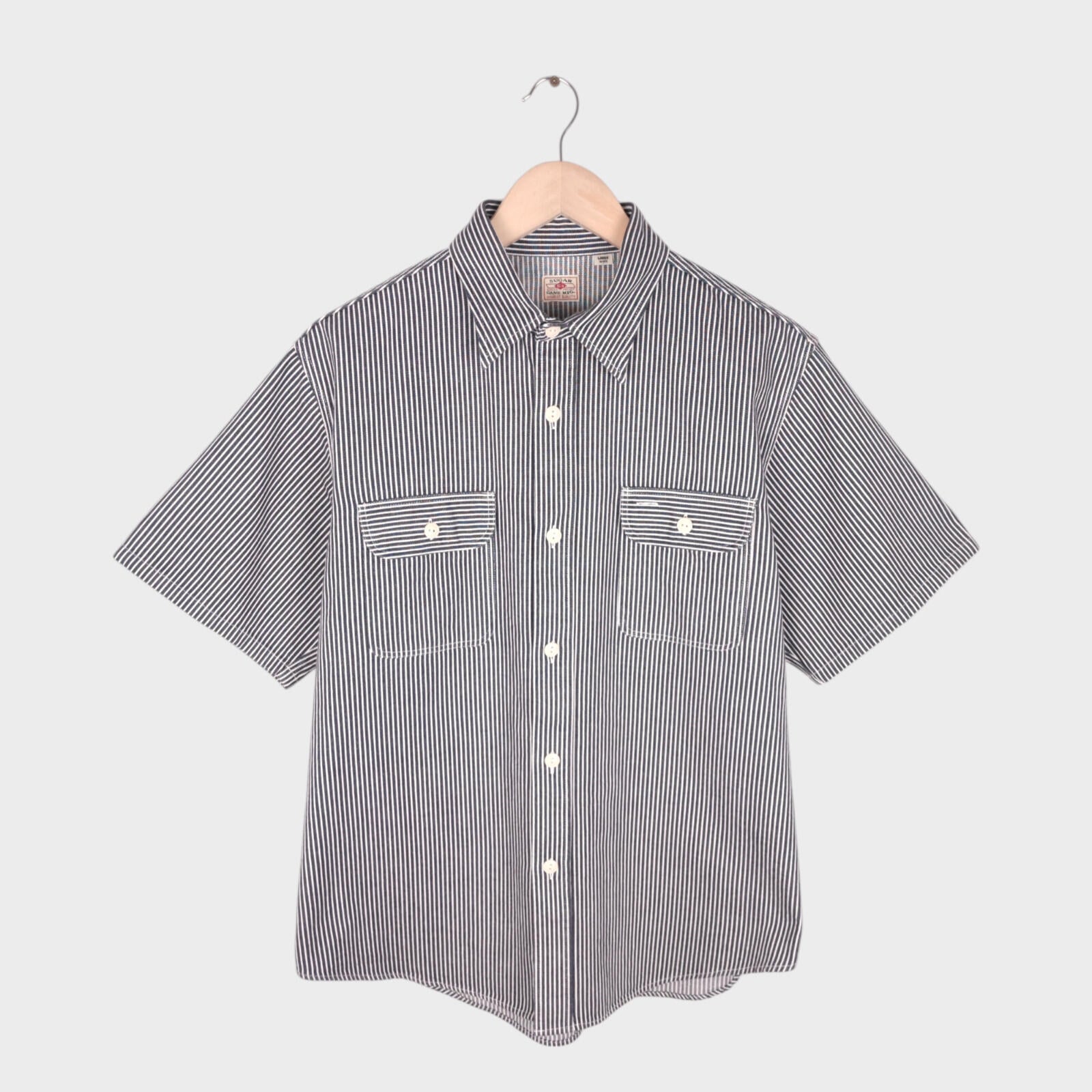 SUGAR CANE Men's Made in Japan Hickory Stripe Short Sleeved Shirt