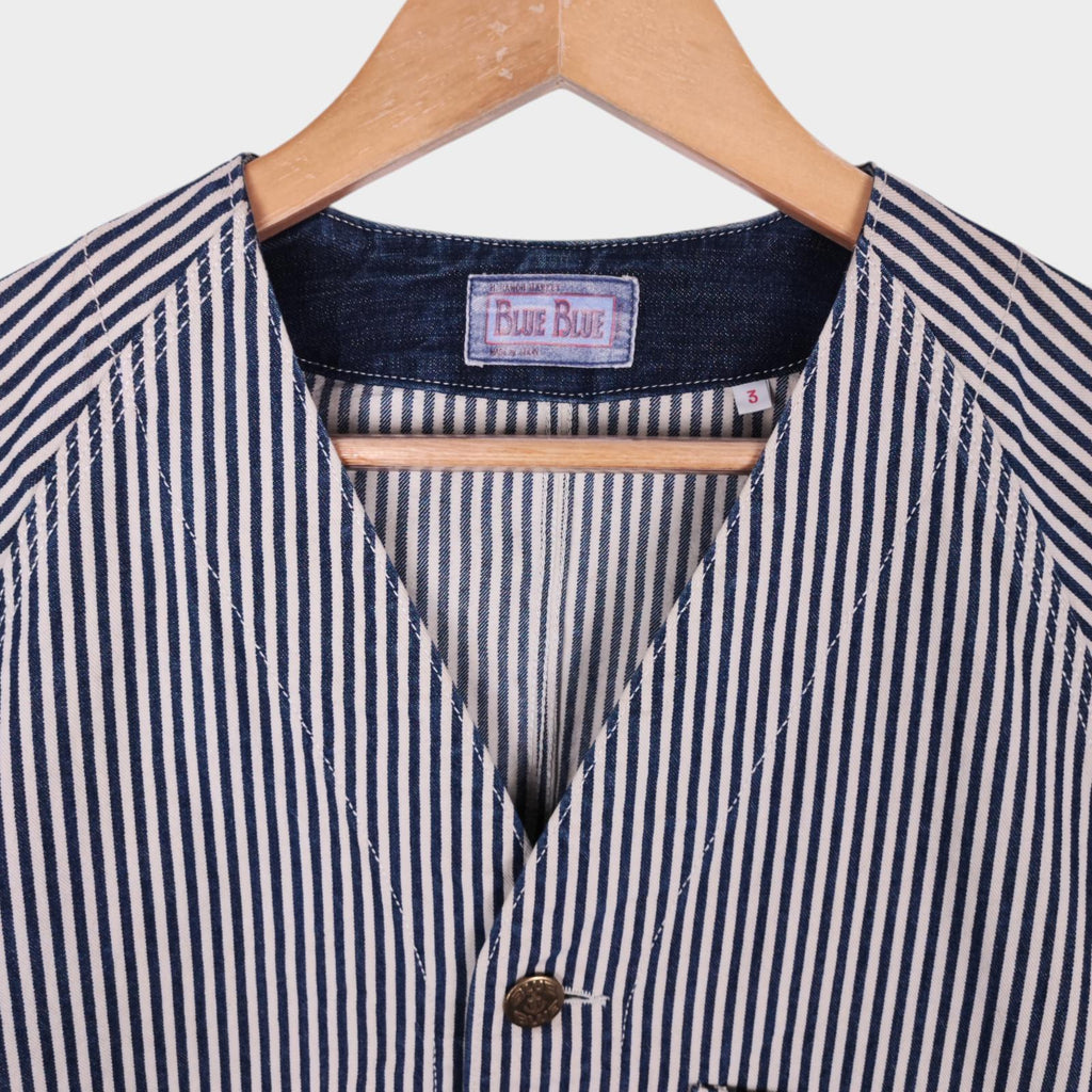 BLUE BLUE JAPAN Men's Made in Japan Hickory Stripe V-Neck Chore Jacket
