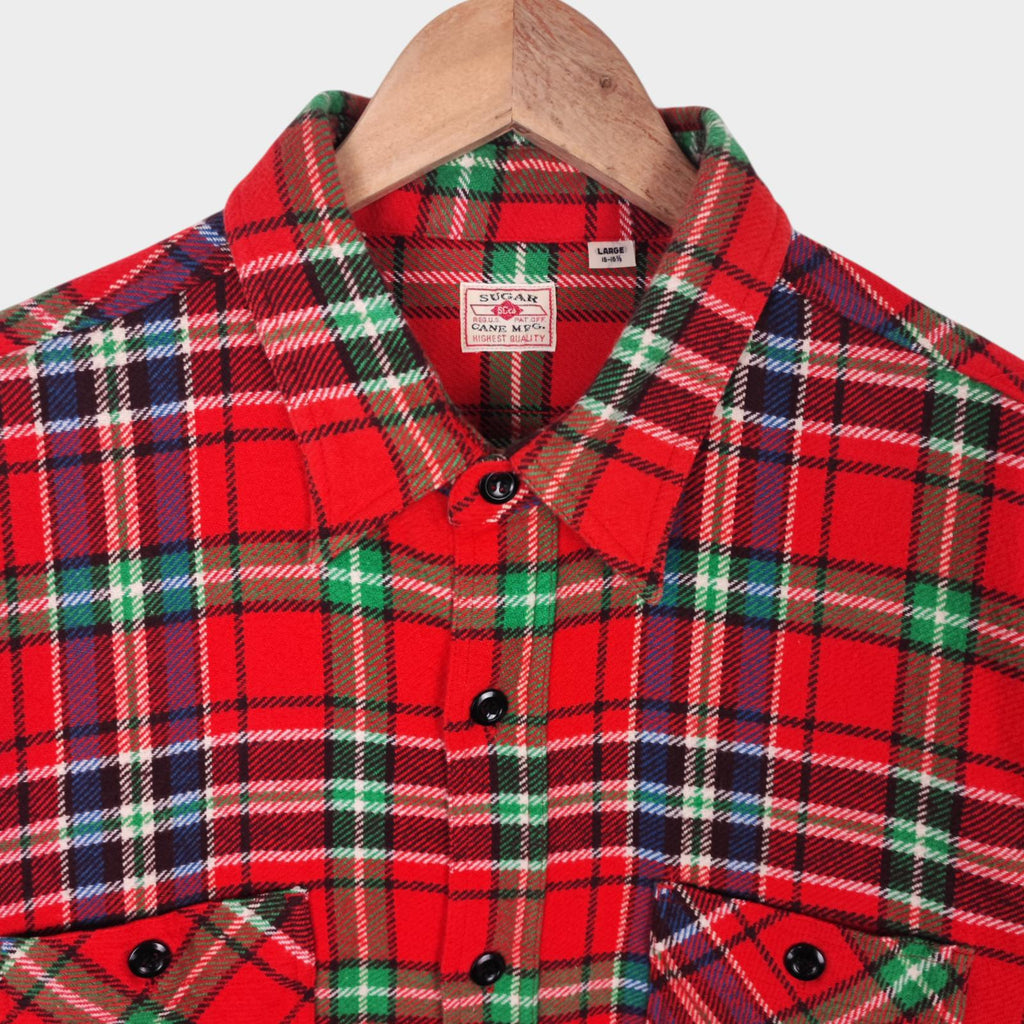 SUGAR CANE Men's Made in Japan Multicoloured Checked Flannel Work Shirt
