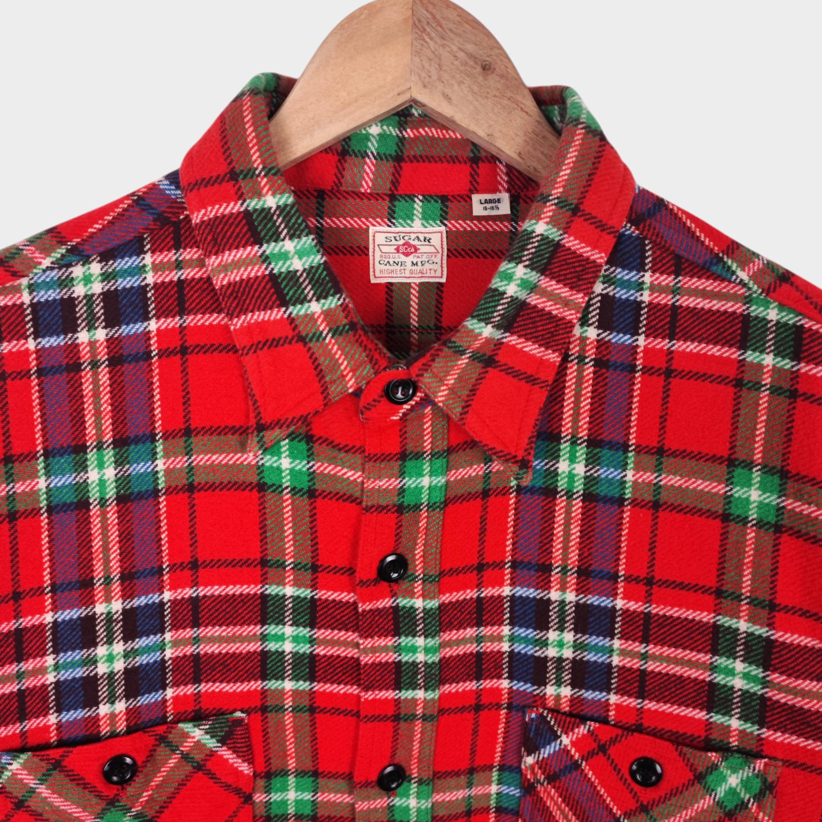 SUGAR CANE Men's Made in Japan Multicoloured Checked Flannel Work Shirt