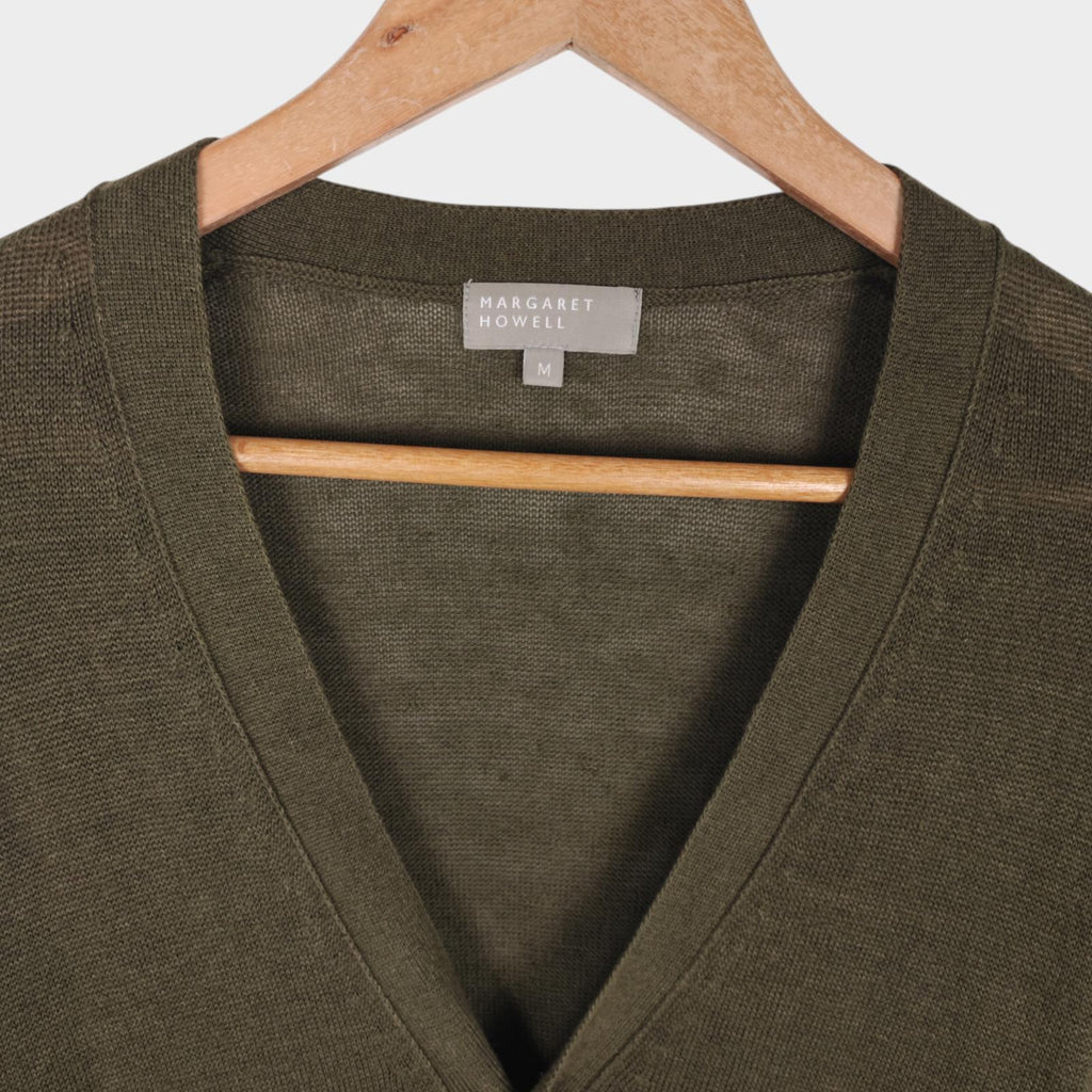MHL MARGARET HOWELL Men's Green Linen Cotton Silk Knitted Cardigan