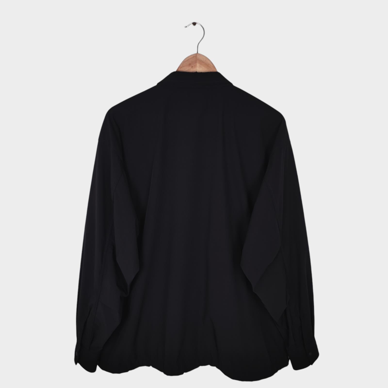 BEAMS Men's Black Oversized Fit Utility Pullover Action Overshirt