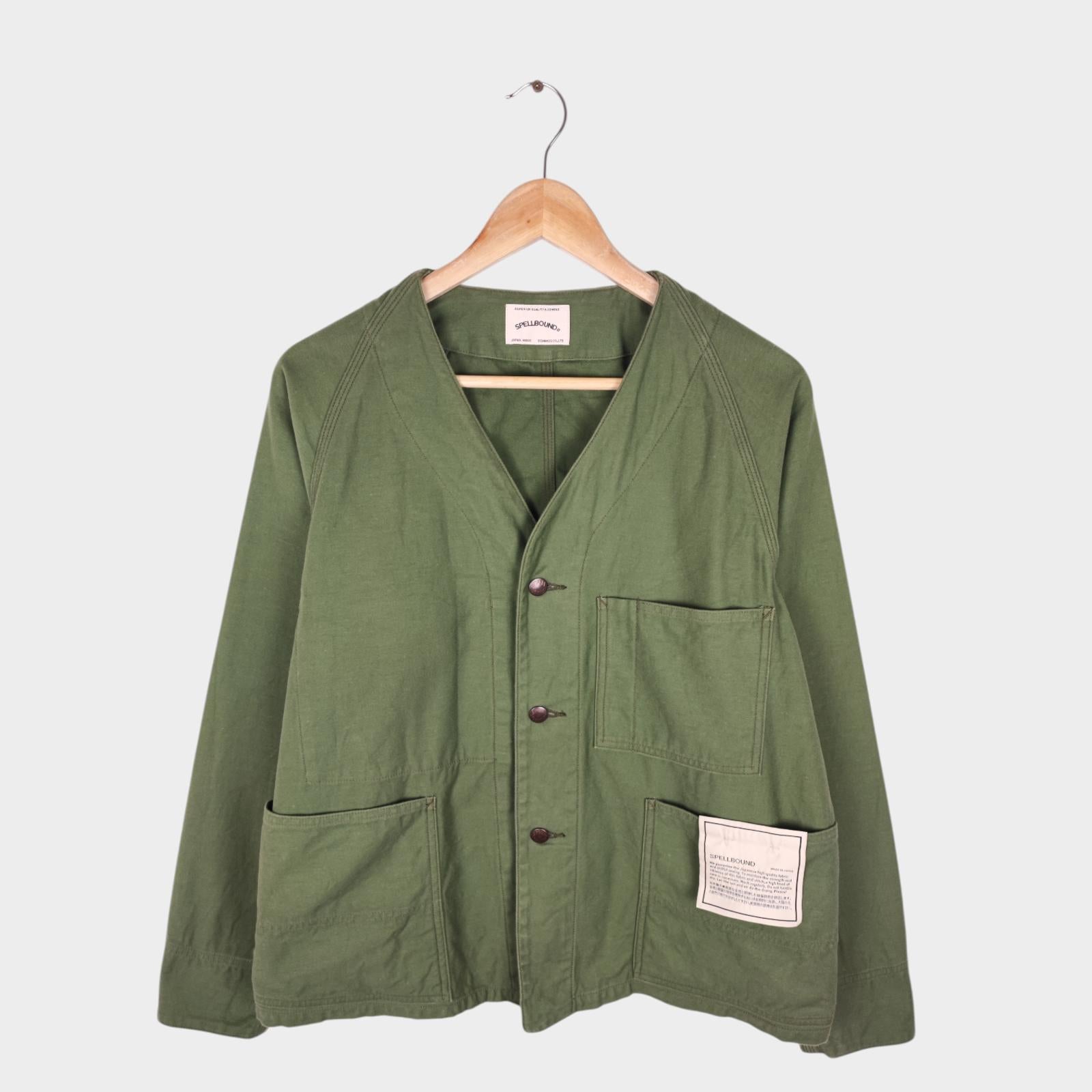 SPELLBOUND Men's Made in Japan Green V-Neck Engineer Chore Jacket