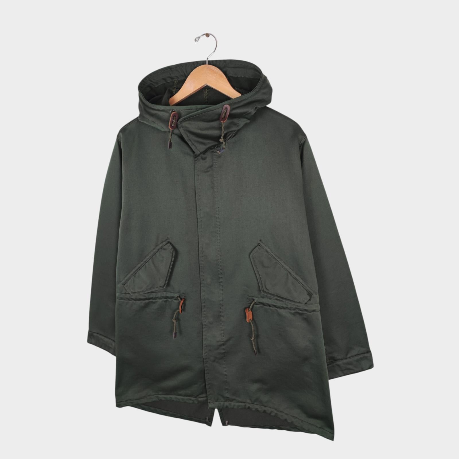 BEAMS PLUS Men's Green 80/20 Cotton Nylon Hooded Mod Parka Jacket