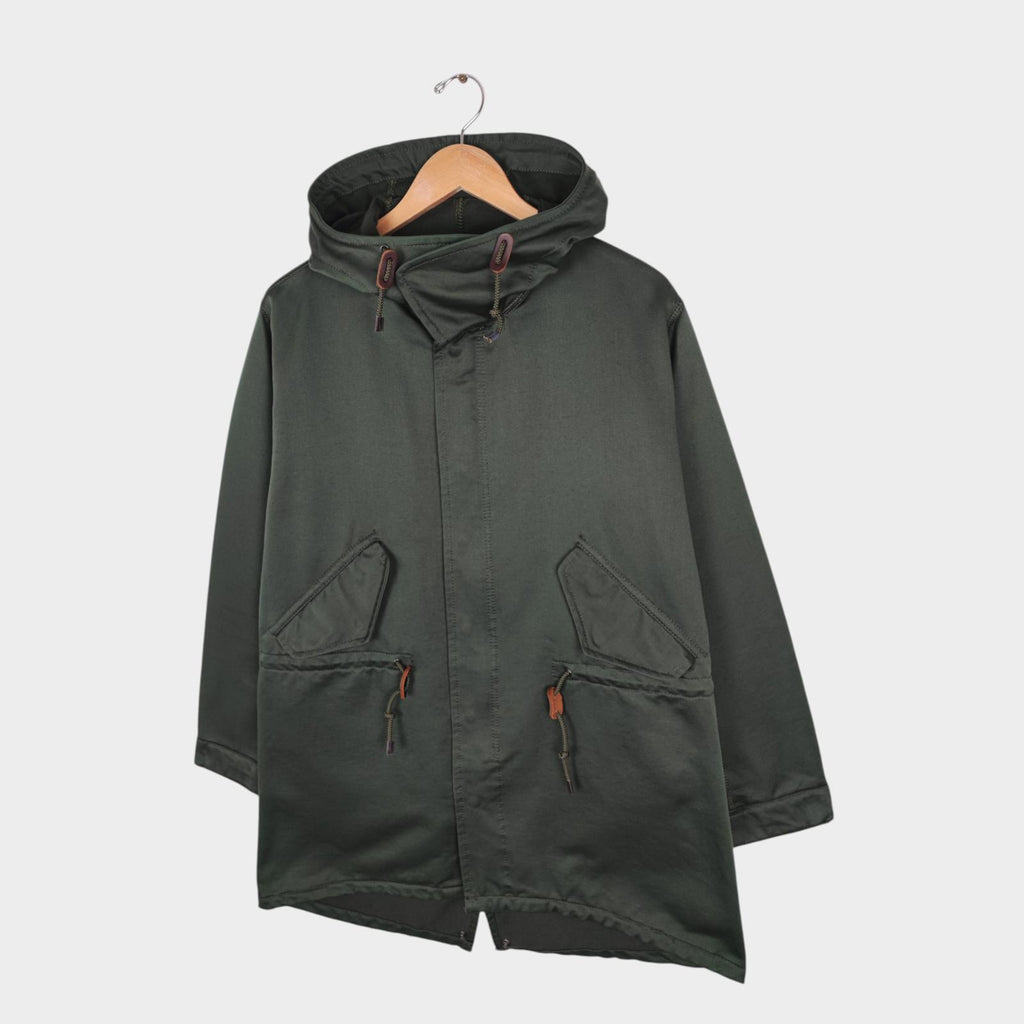 BEAMS PLUS Men's Green 80/20 Cotton Nylon Hooded Mod Parka Jacket