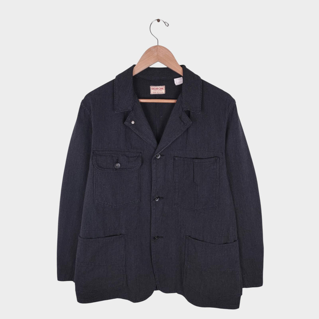 SUGAR CANE Men's Made in Japan Dark Grey Striped Cotton Chore Jacket