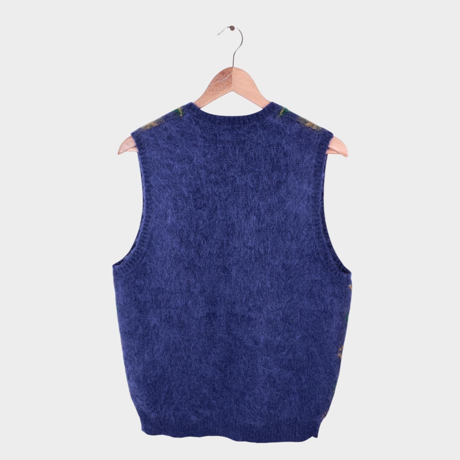 BEAMS PLUS Men's Argyle Shaggy Mohair Wool Blend Vest