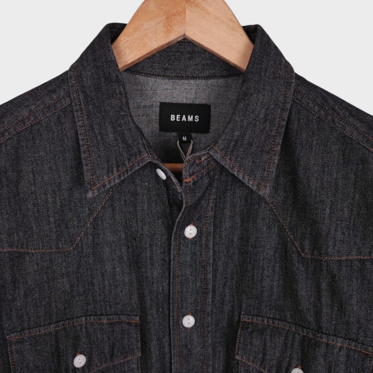 BEAMS Men's Dark Grey Denim Fringed Western Shirt