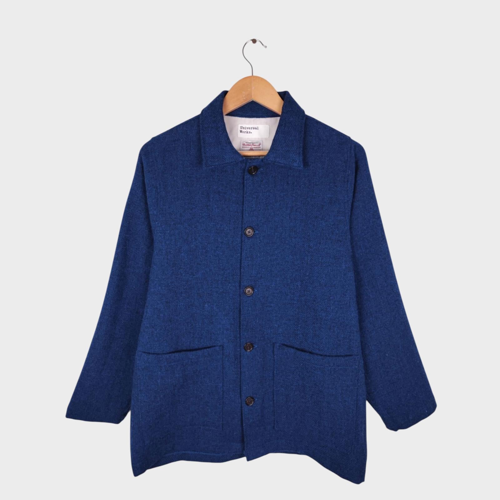 UNIVERSAL WORKS Men's Blue Harris Tweed 100% Wool Easy Jacket